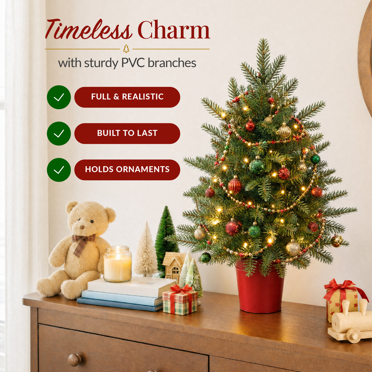 Pre-Lit Artificial Potted Tabletop Aspen Christmas Tree, Twinkling LEDs