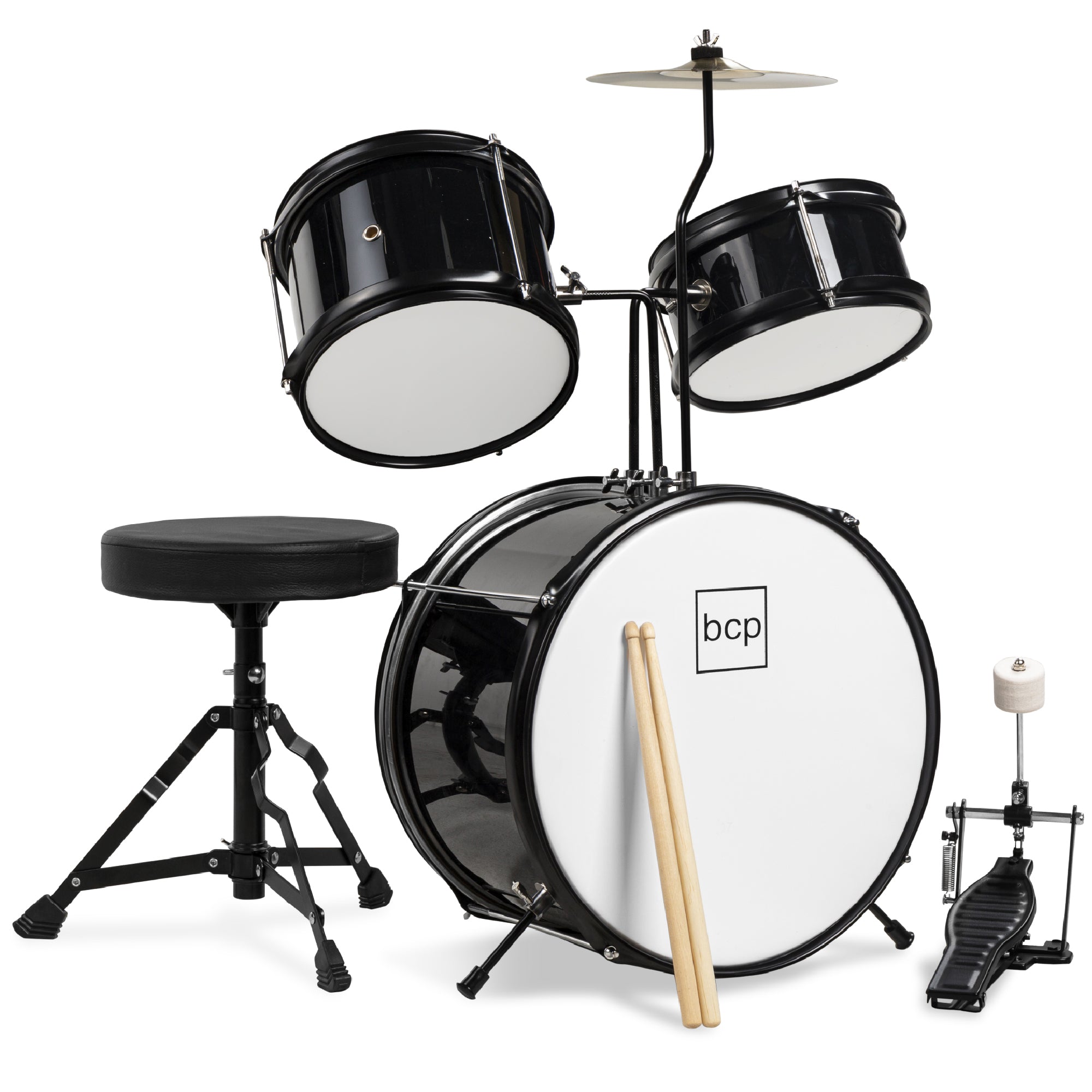 3-Piece Kids Beginner 🥁 Drum Musical Instrument Set w/ Sticks, Stool ...
