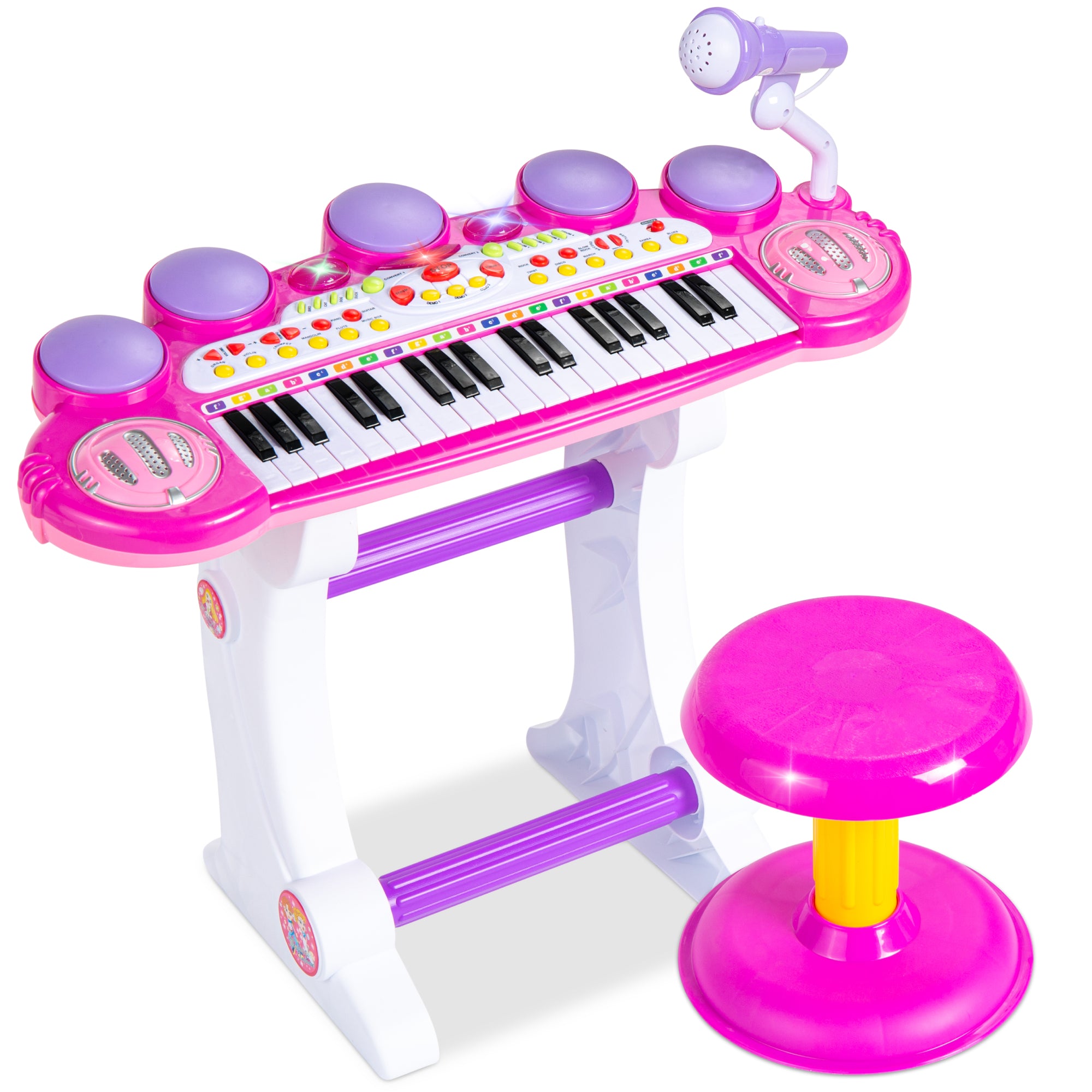 Best Choice Products 37 Key Kids Electronic Piano Keyboard with Multiple Sounds Lights Microphone Stool Pink