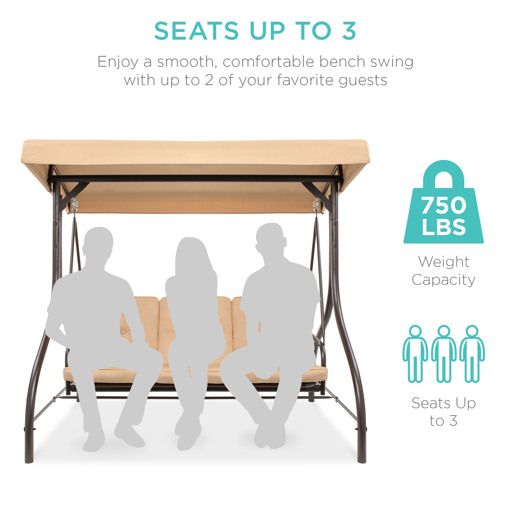 3-Seat Outdoor Canopy Swing Glider Furniture w/ Converting Flatbed Backrest