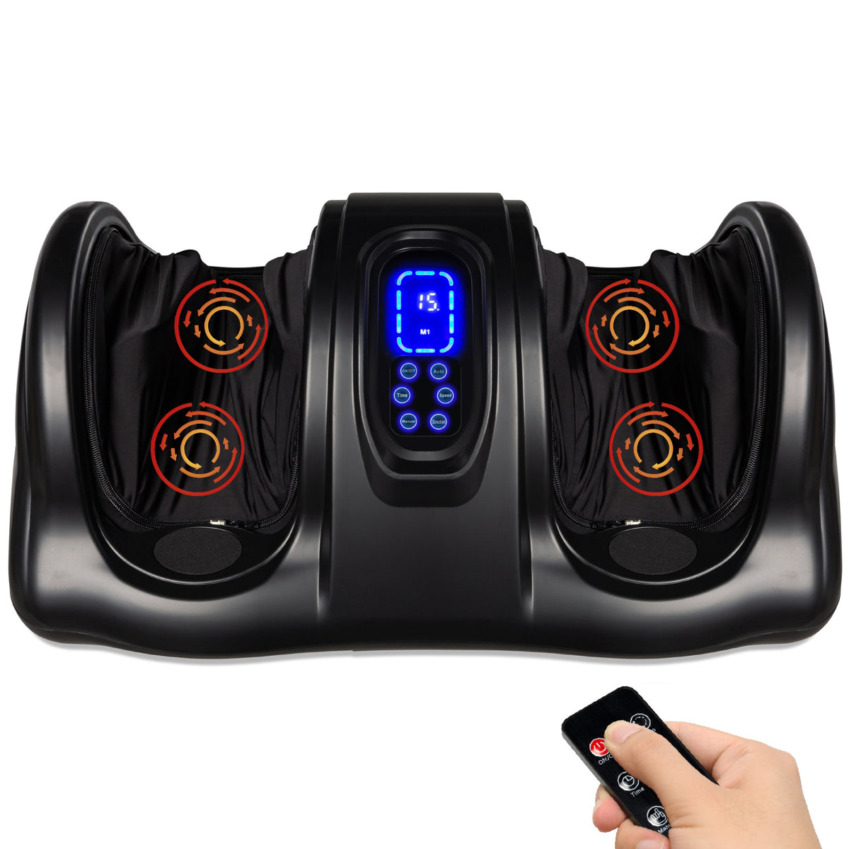 Therapeutic Foot Massager w/ High Intensity Rollers, Remote, 3 Modes - Black