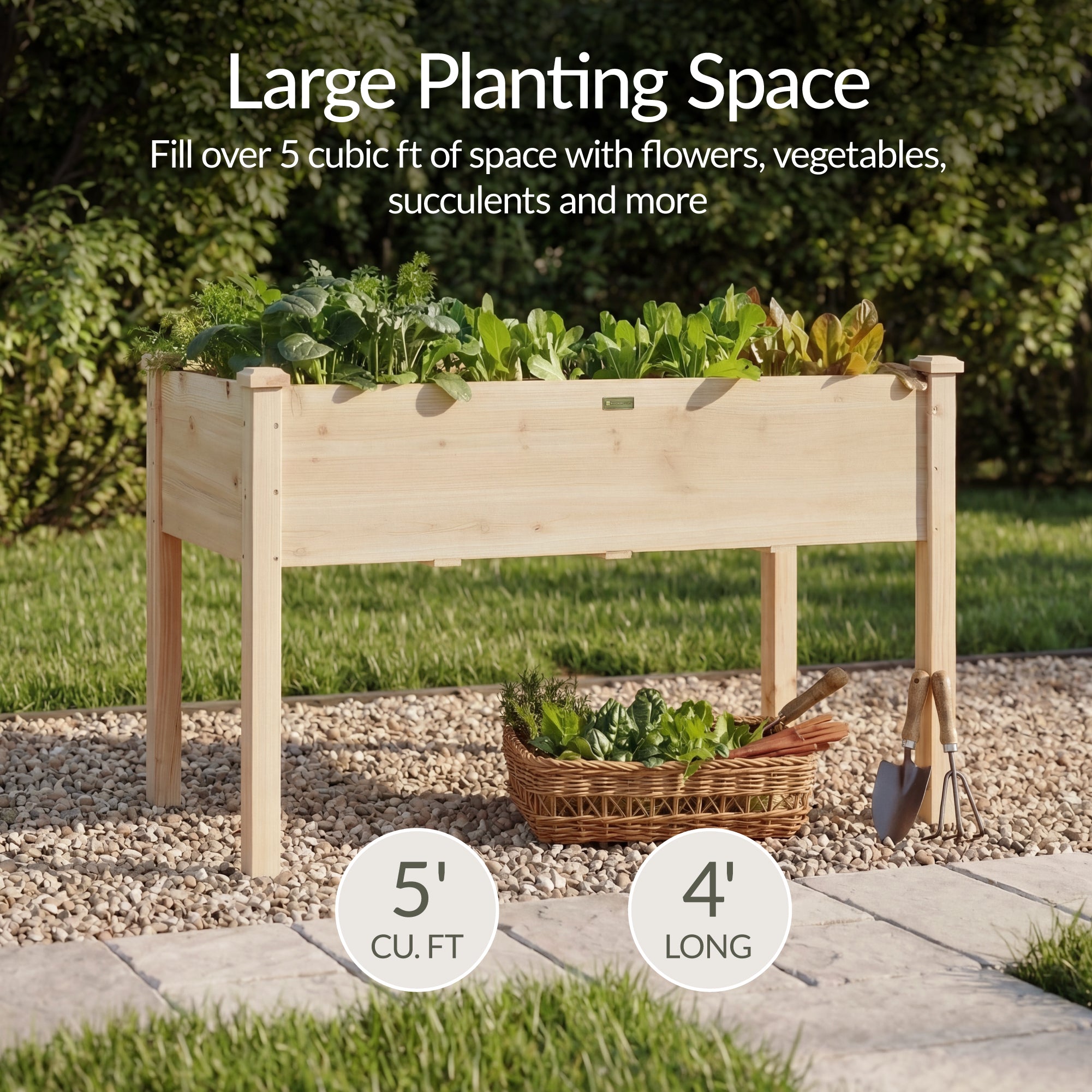 Raised Garden Bed, Elevated Wooden Planter Box w/ Foot Caps - 48x24x30in