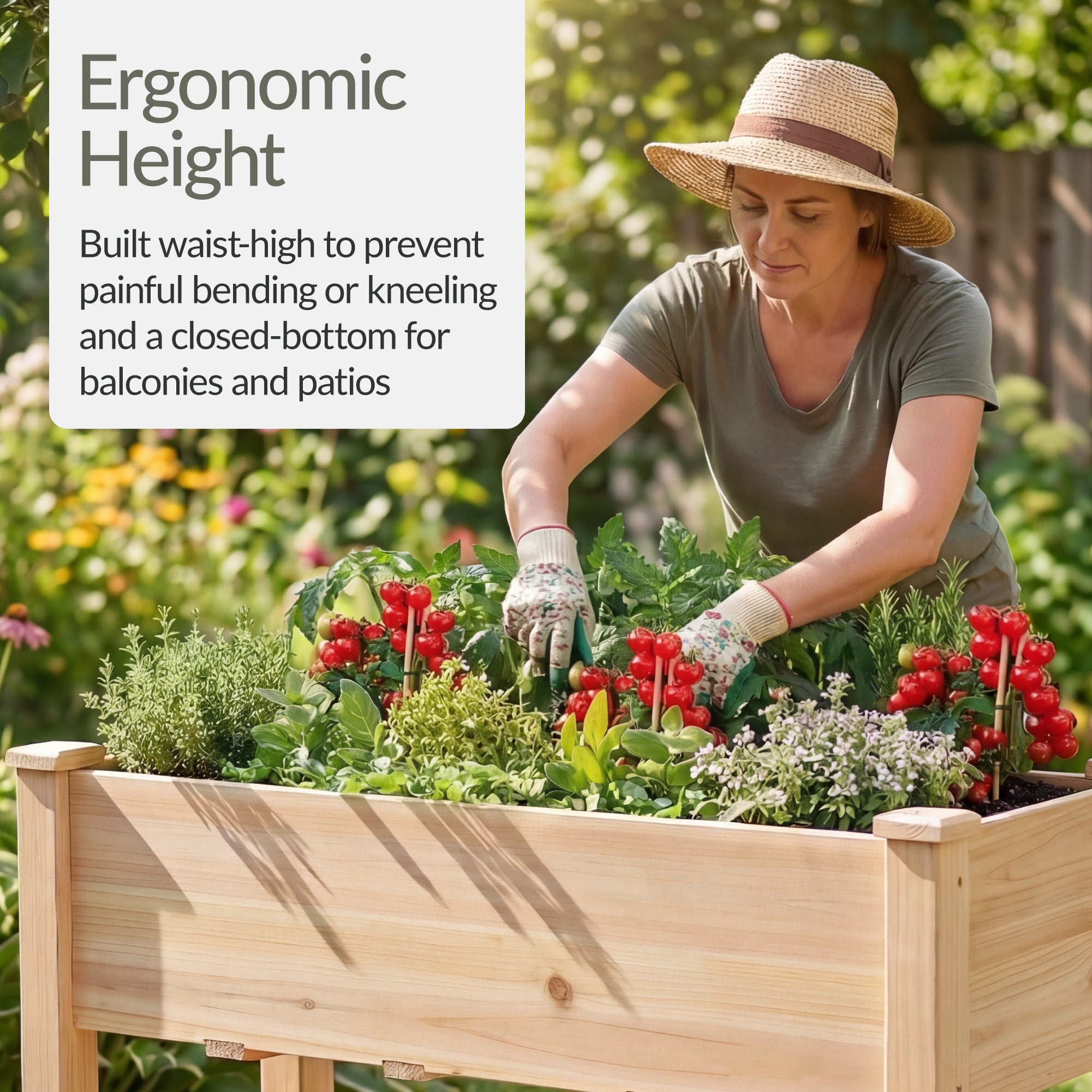 Raised Garden Bed, Elevated Wooden Planter Box w/ Foot Caps - 48x24x30in