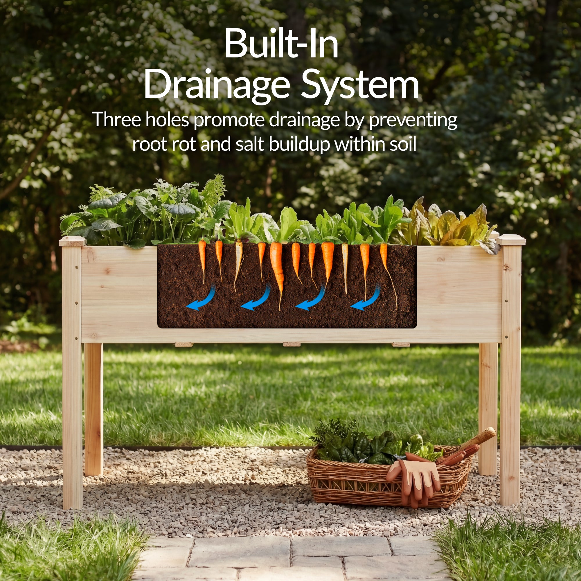 Raised Garden Bed, Elevated Wooden Planter Box w/ Foot Caps - 48x24x30in