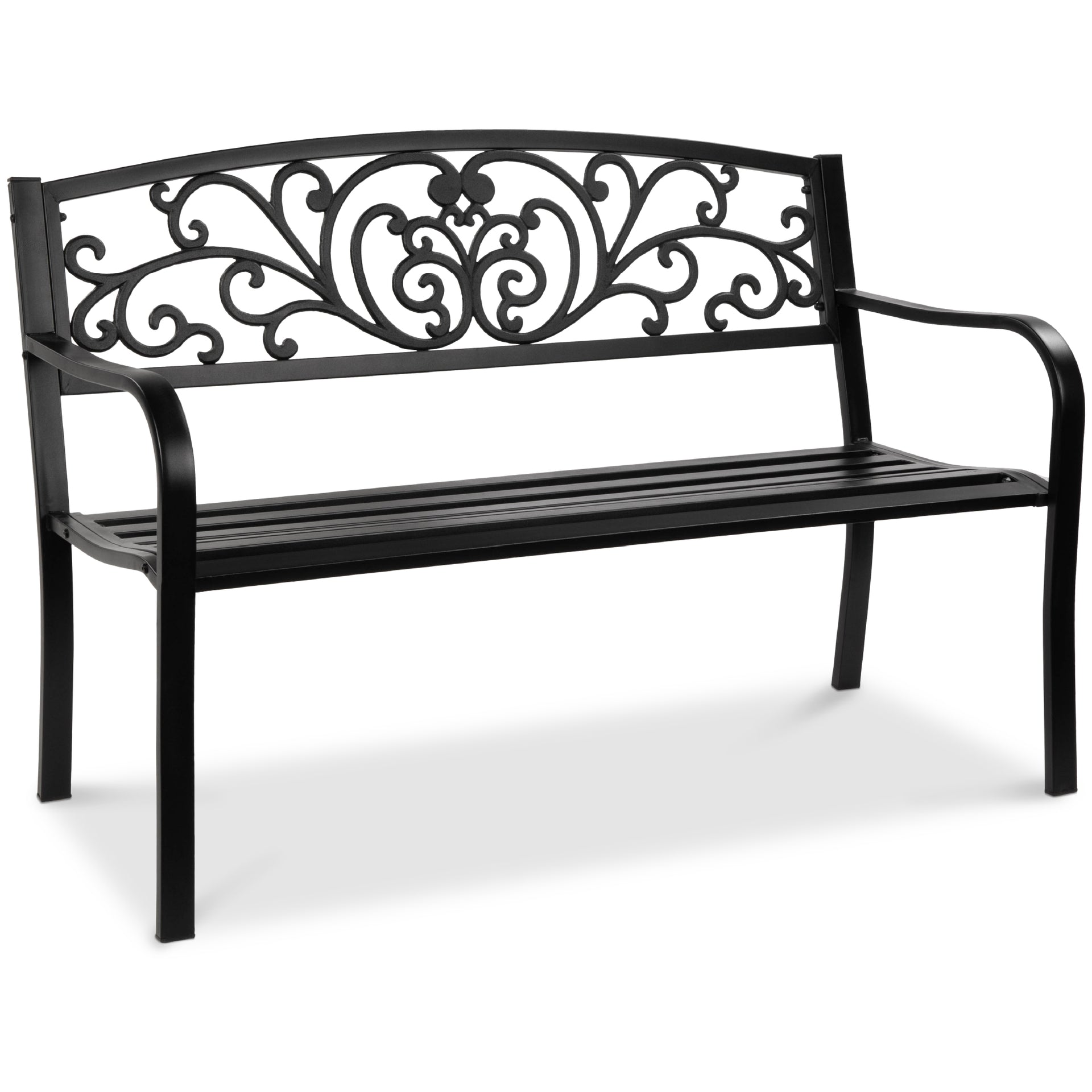 Steel Bench Outdoor Patio Garden w Floral Design 50in