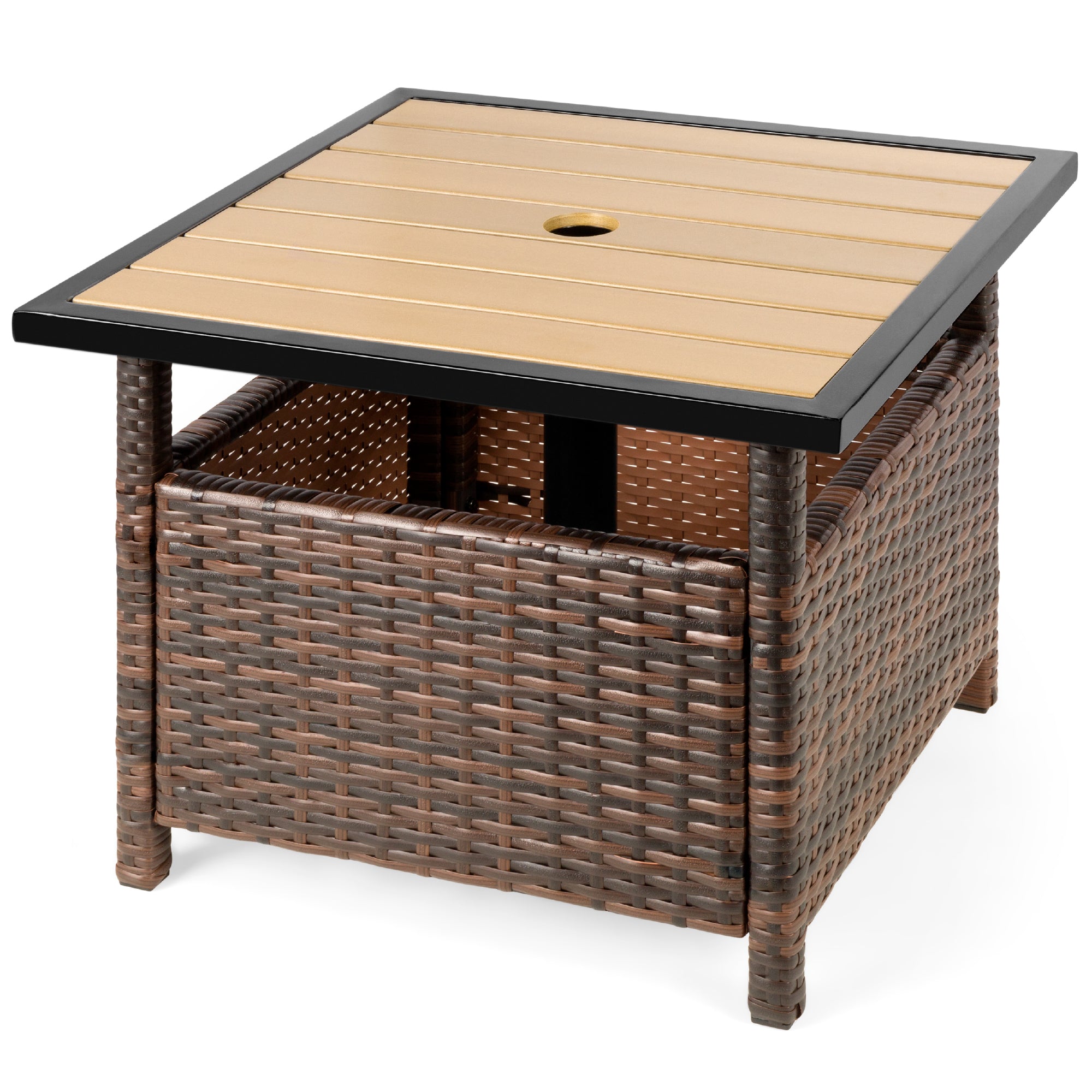 Best Choice Products Wicker Umbrella Stand Table, Brown
