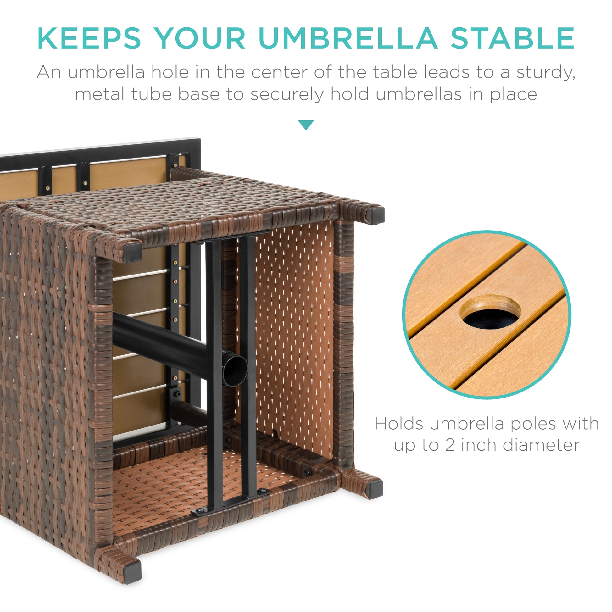 bcp wicker patio umbrella stand table Best Choice Products Wicker Umbrella Stand Table, Brown