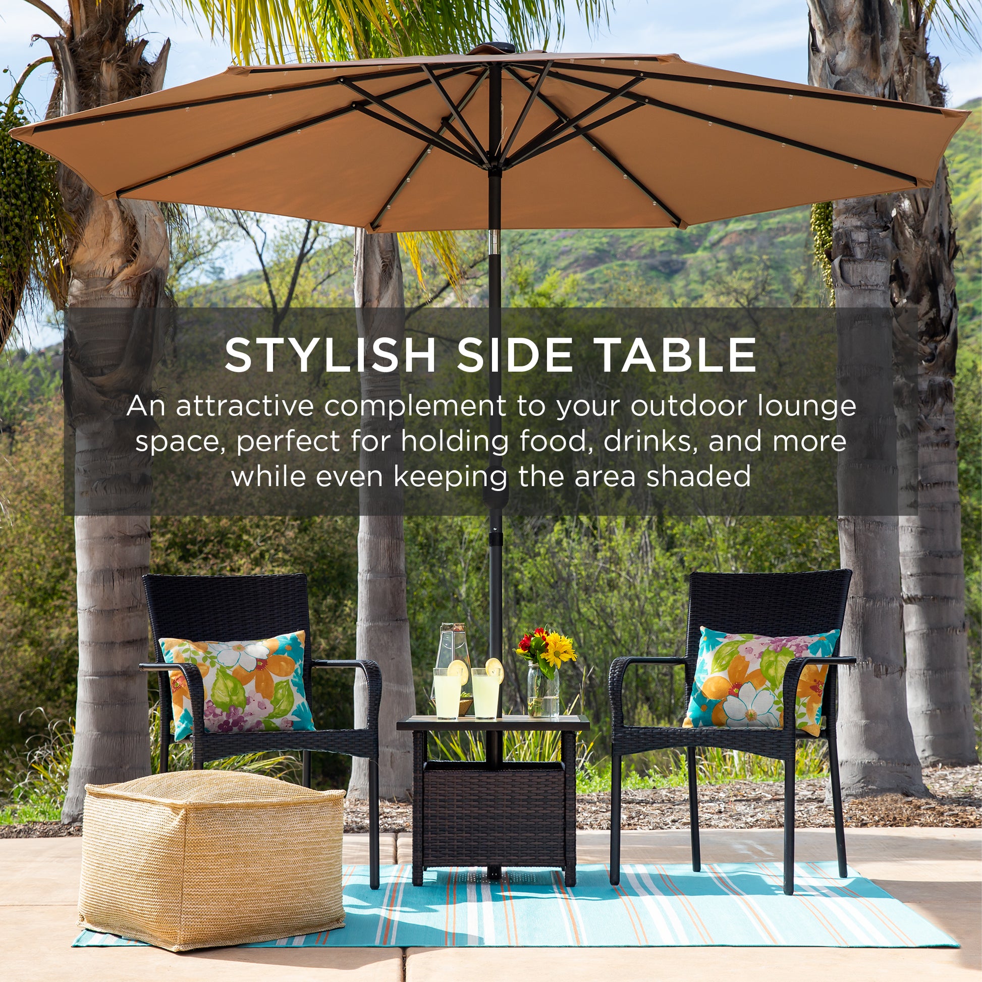 cheap patio furniture with canopy umbrella Best Choice Products Wicker Umbrella Stand Table, Brown