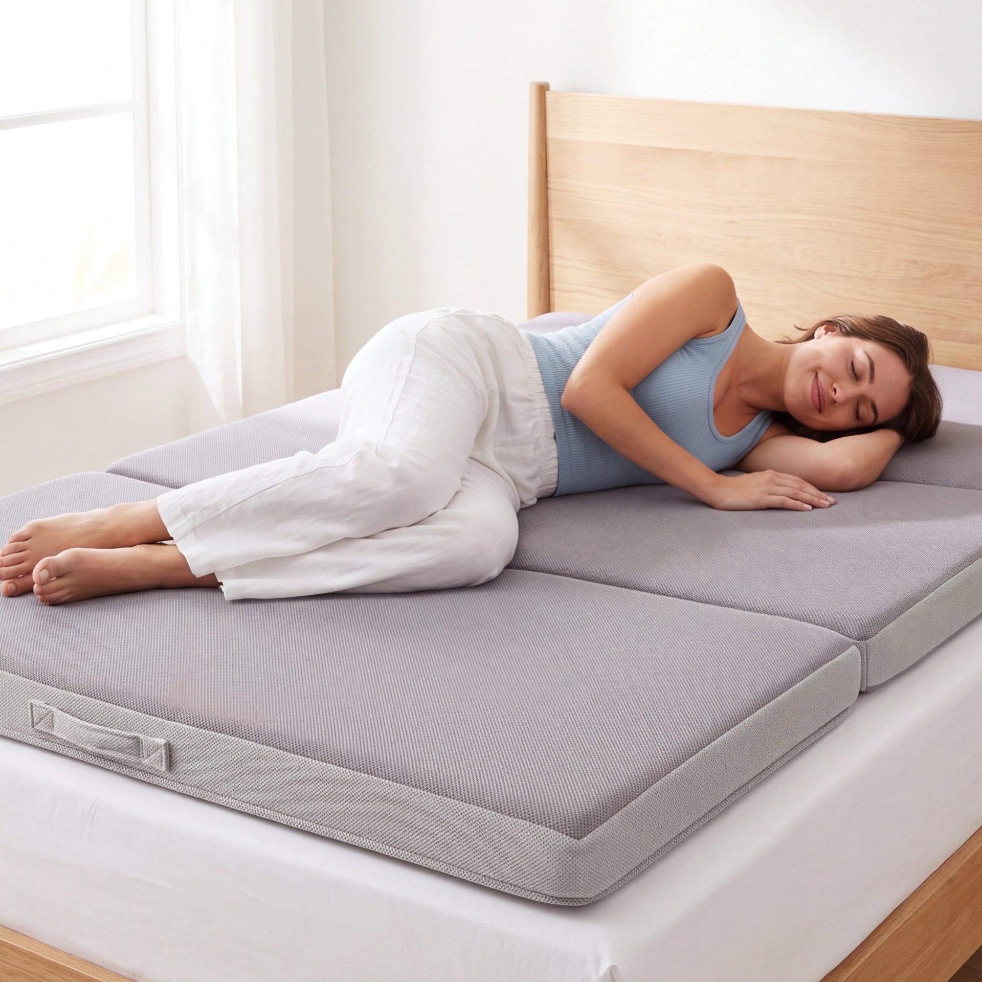 4in Portable Mattress Topper, Tri-Fold Mattress Pad - Gray - Twin