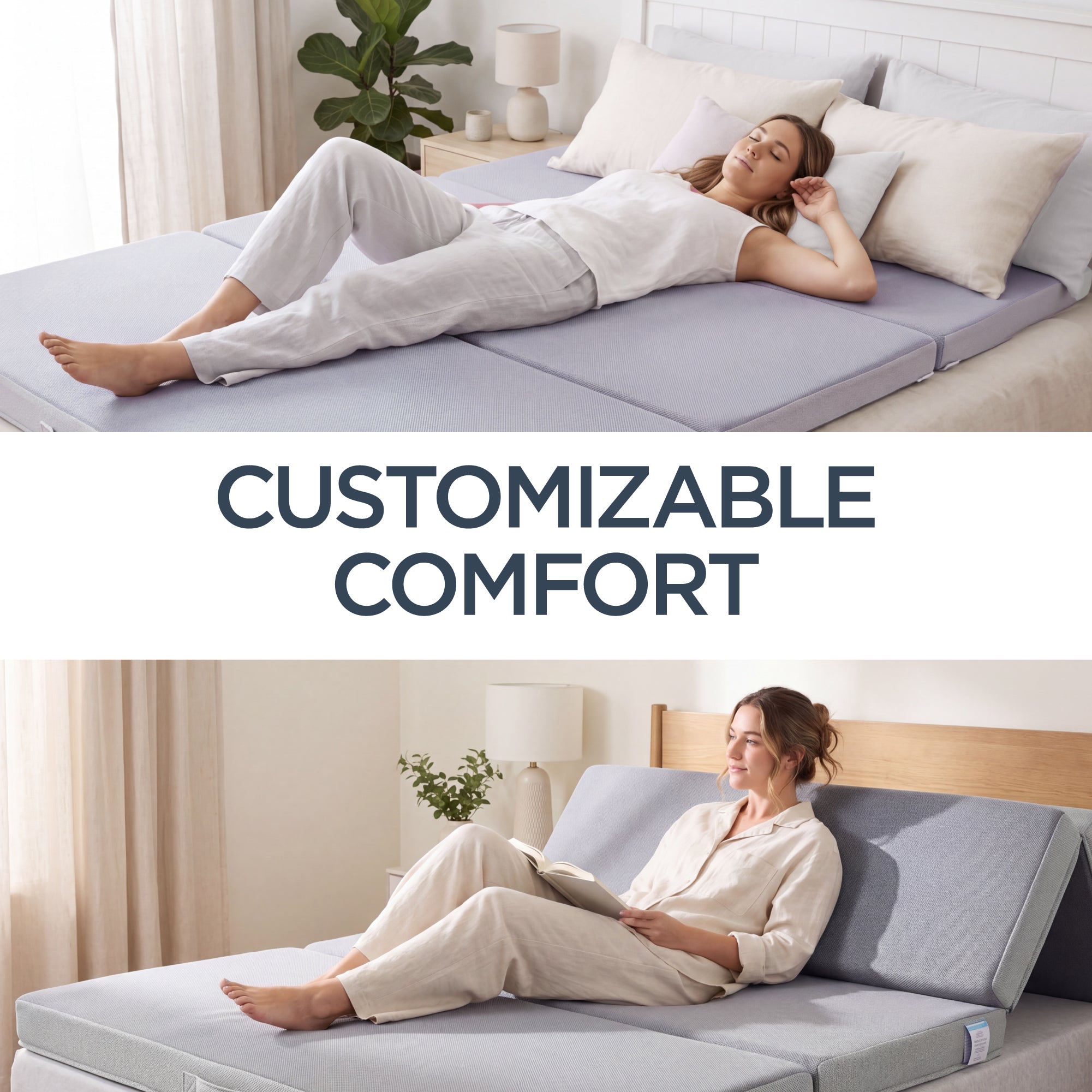 4in Portable Mattress Topper, Tri-Fold Mattress Pad - Gray