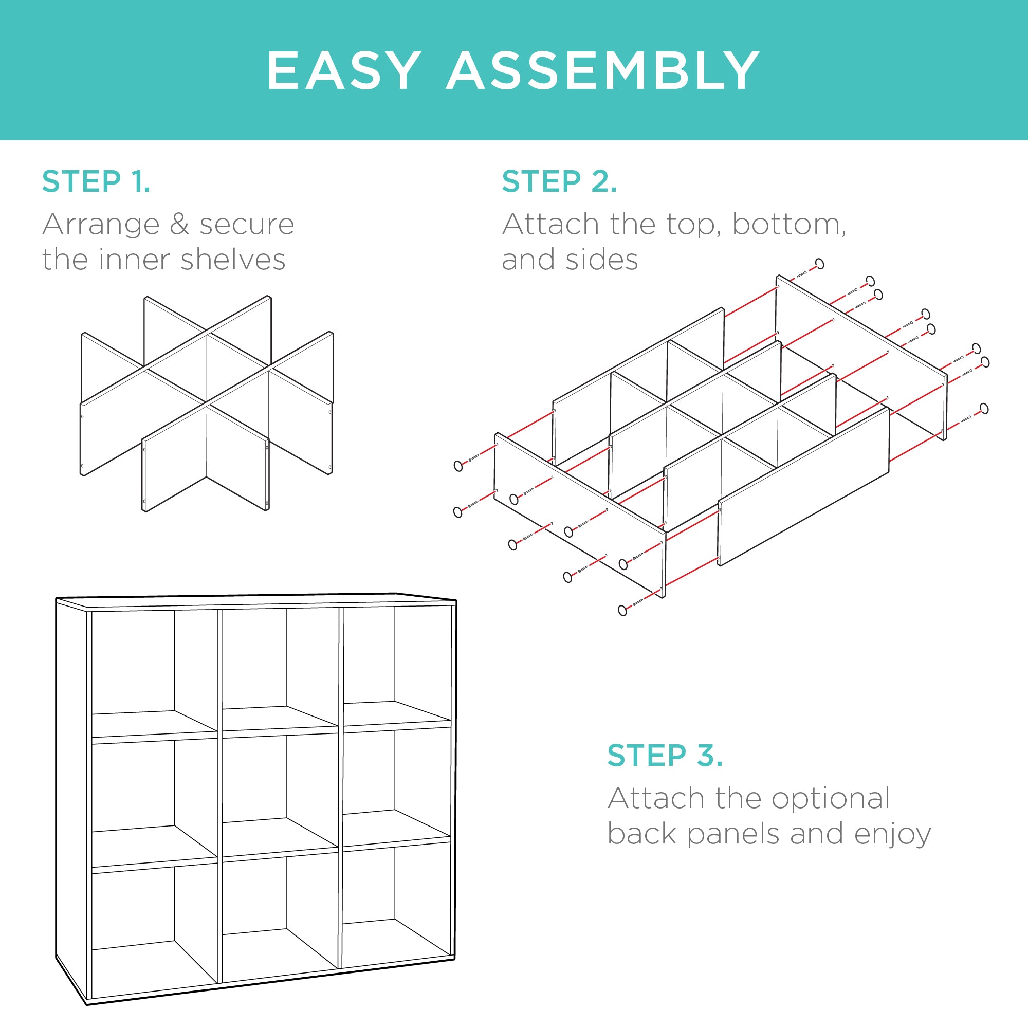9-Cube Bookshelf Storage Display w/ 3 Removable Panels
