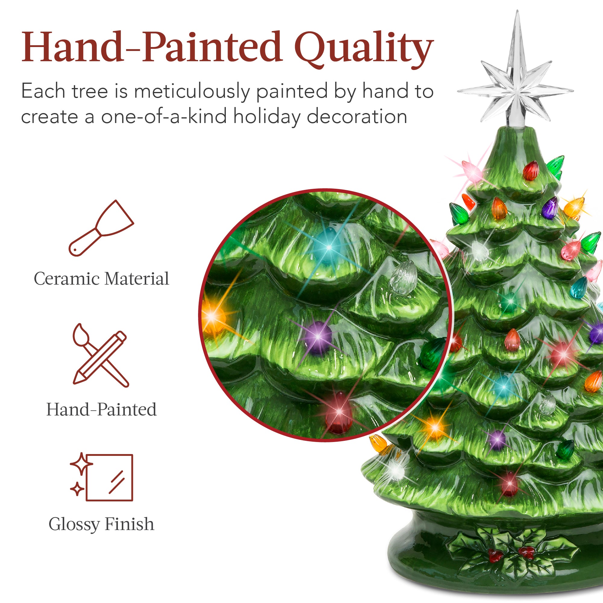 Ceramic Christmas Tree, Pre-lit Tabletop Holiday Tree