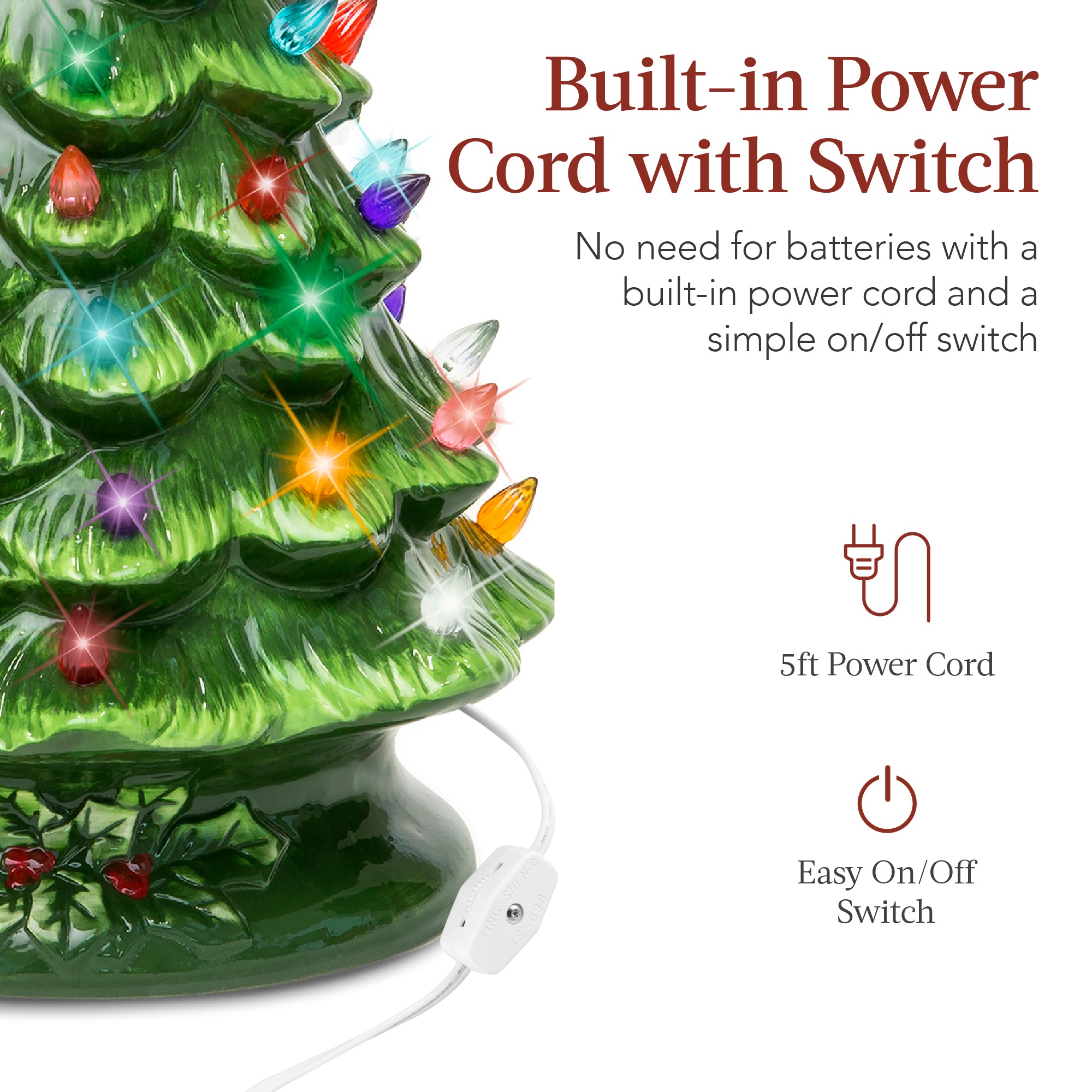 Ceramic Christmas Tree, Pre-lit Tabletop Holiday Tree