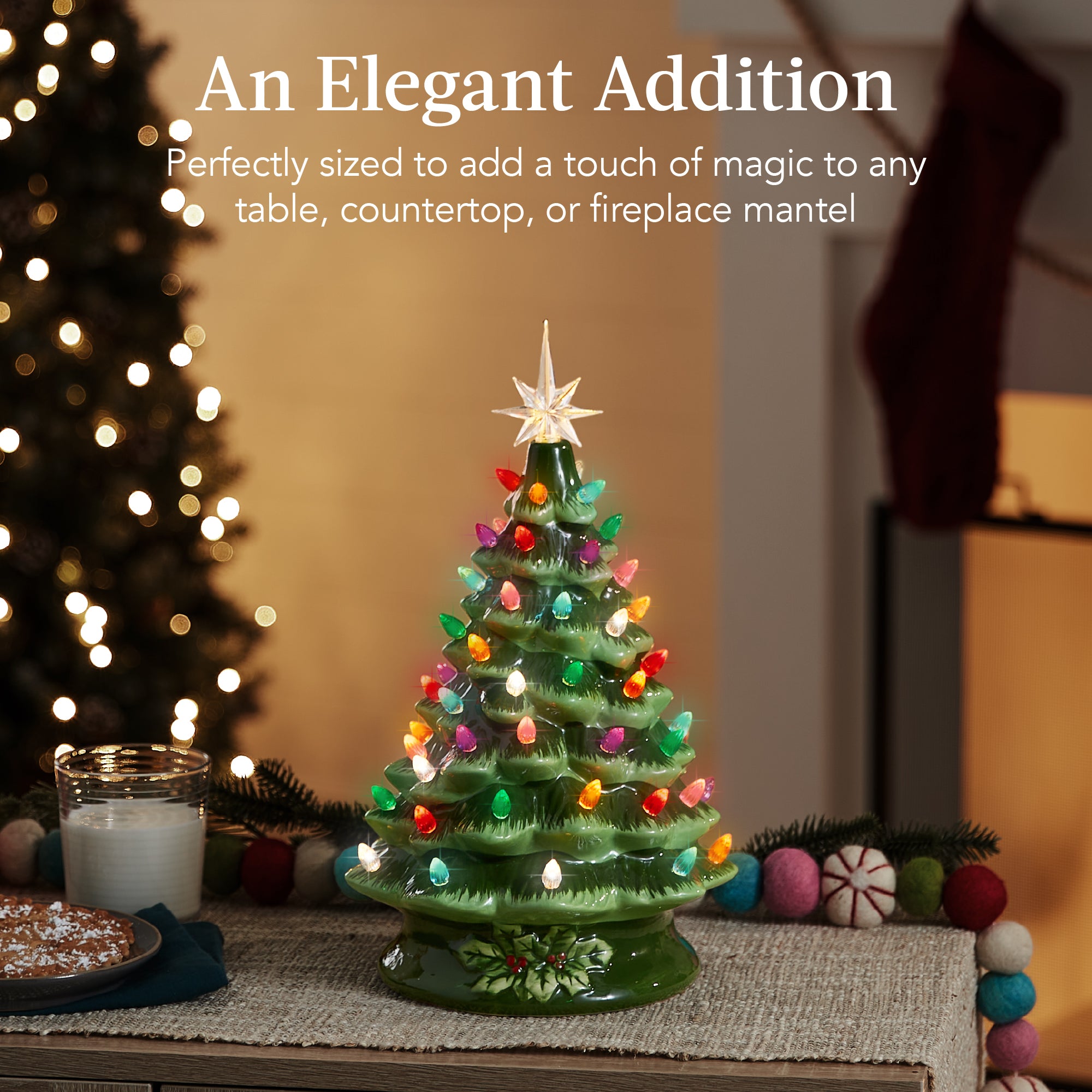 Ceramic Christmas Tree, Pre-lit Tabletop Holiday Tree