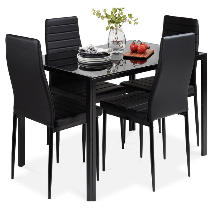 Ubuy Black Glass Dining Table Set For Glass Kitchen Chairs Round