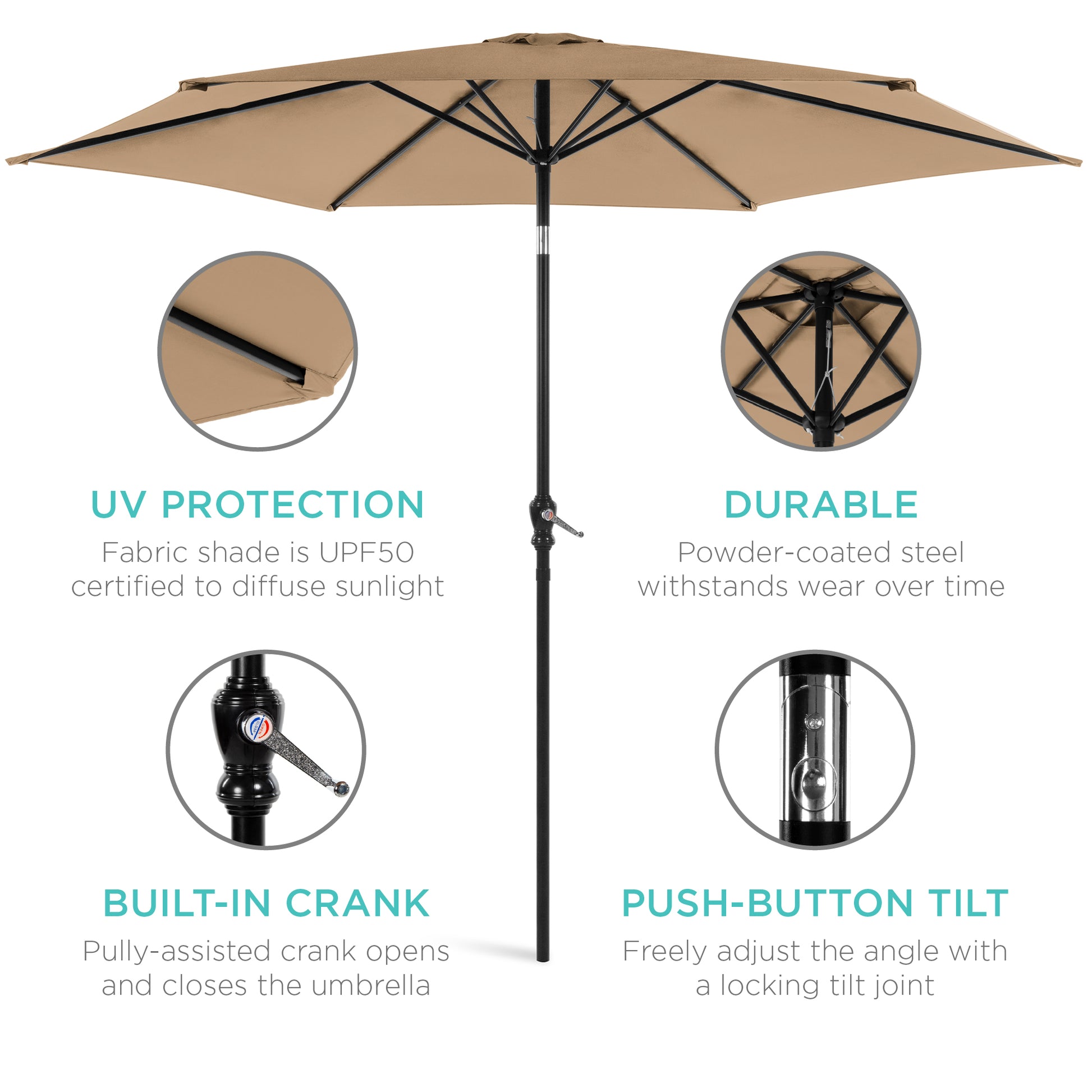 Best Choice Products 10ft Outdoor Steel Market Patio Umbrella w/ Crank, Tilt Push Button, 6 Ribs Best Choice Products 10ft Outdoor Steel Market Patio Umbrella w/ Crank, Tilt Push Button, 6 Ribs