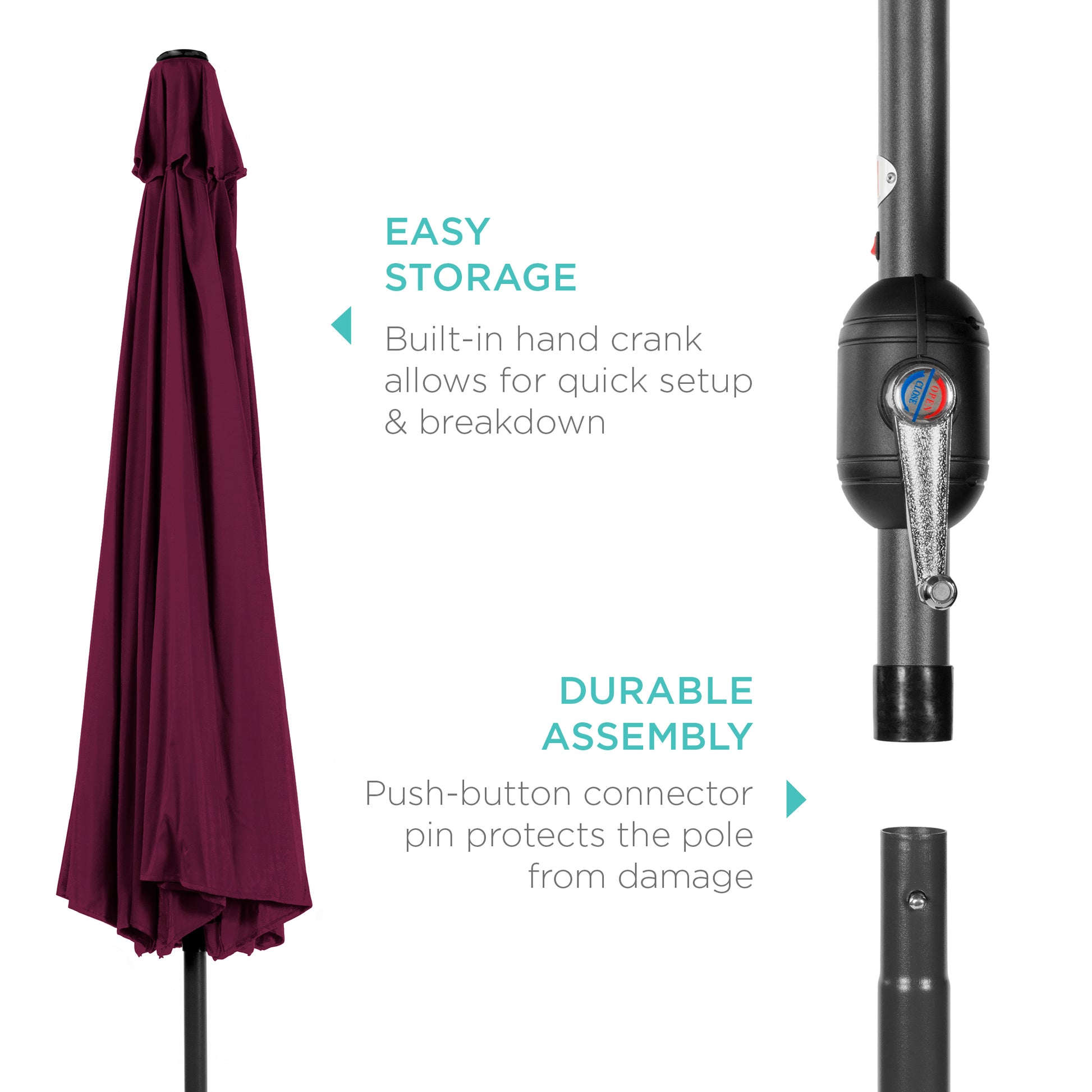 best choice products 10ft outdoor steel market patio umbrella w/crank Best Choice Products 10 ft Steel Market Outdoor Patio Umbrella w/ Crank, Tilt Push Button- Burgundy