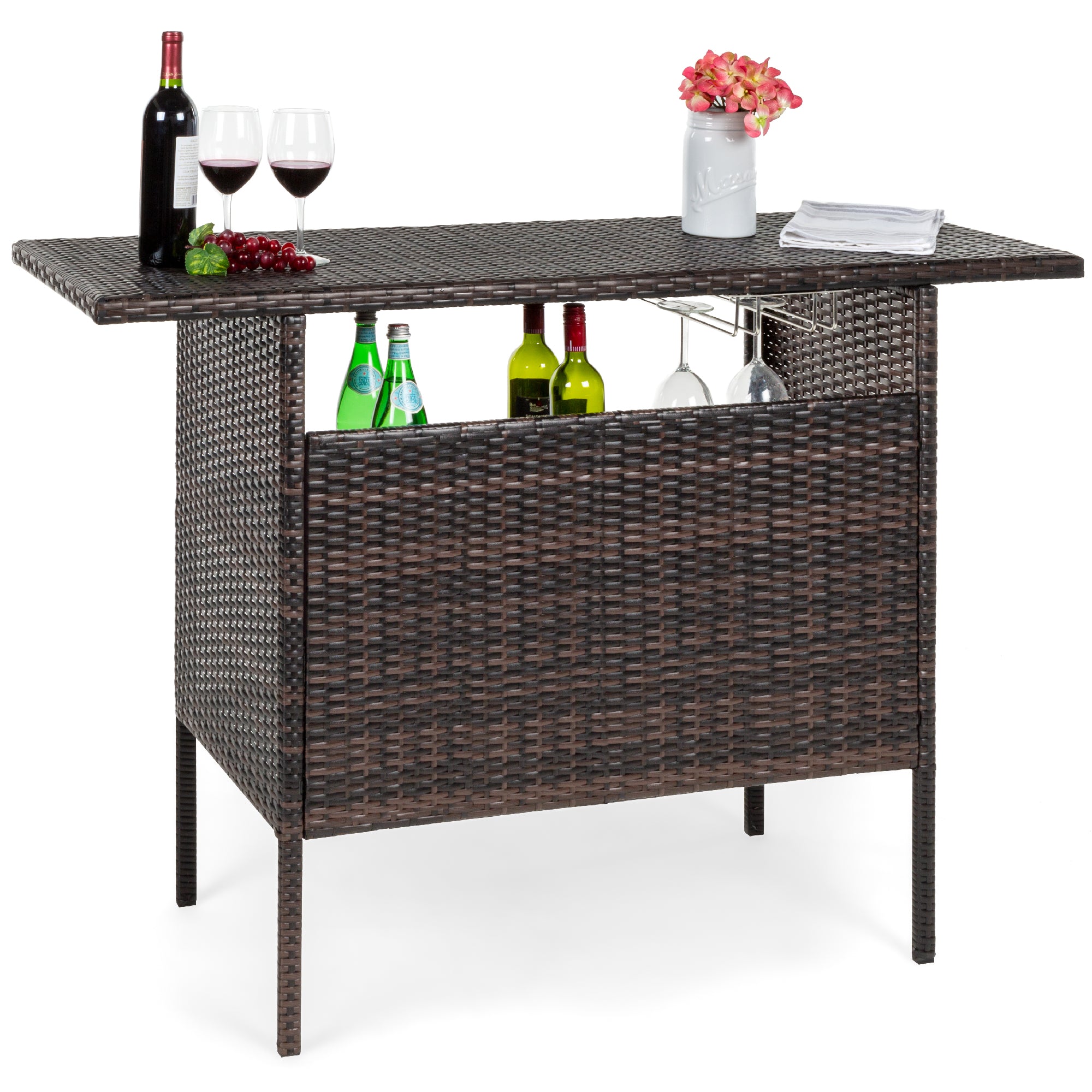 Wicker Bar Counter Table Best Choice Products