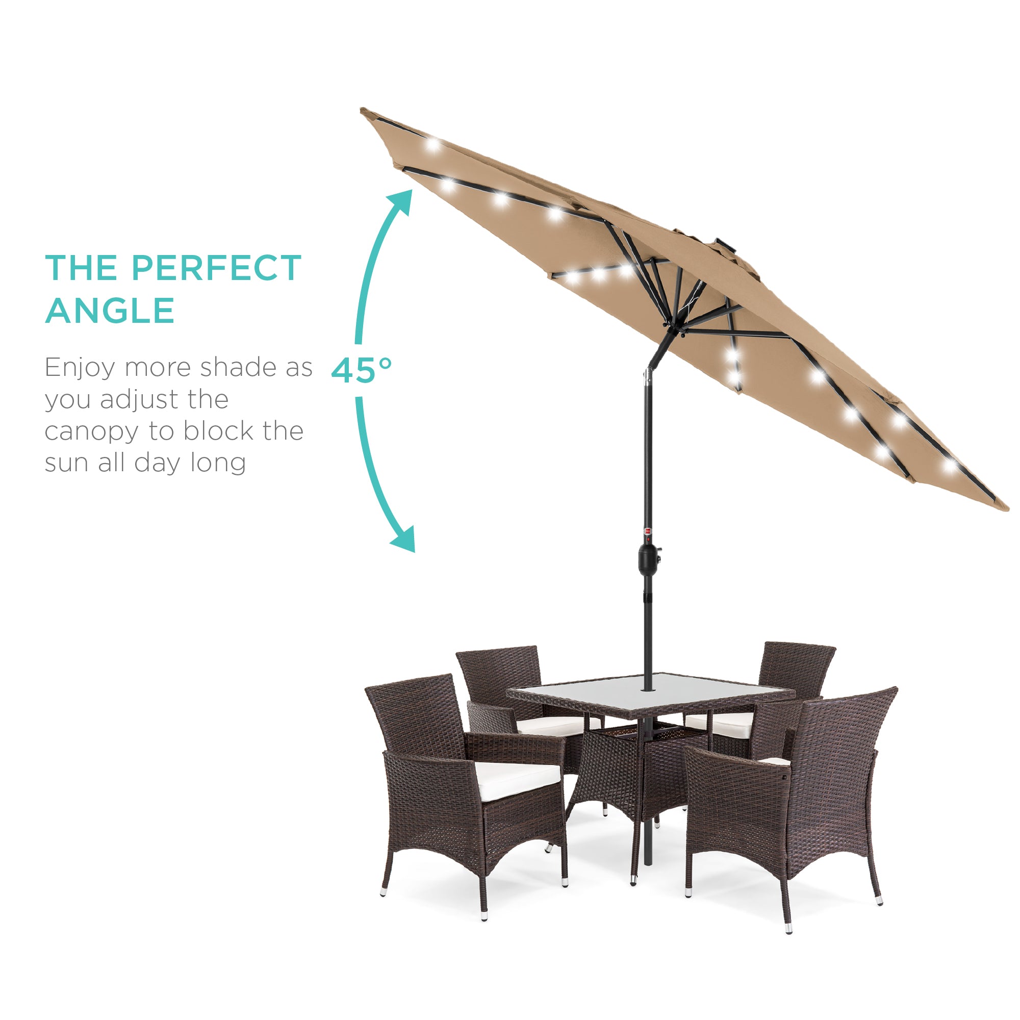 best solar lighted patio umbrella Solar LED Lighted Patio Umbrella w/ Tilt Adjustment, UV-Resistant