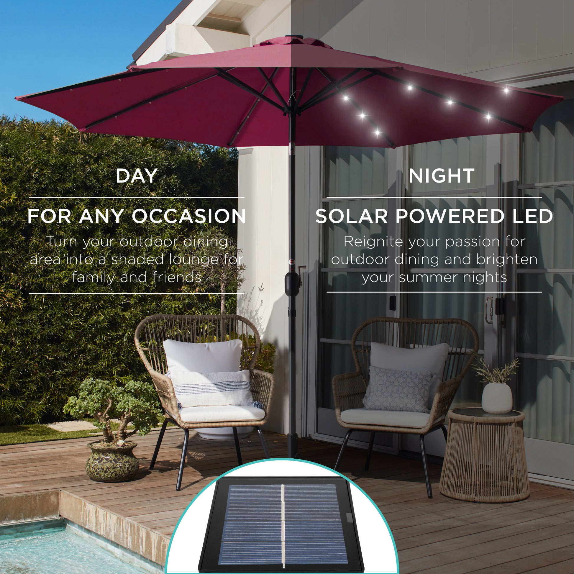 Solar LED Lighted Patio Umbrella w/ Tilt Adjustment, UV-Resistant - 10ft