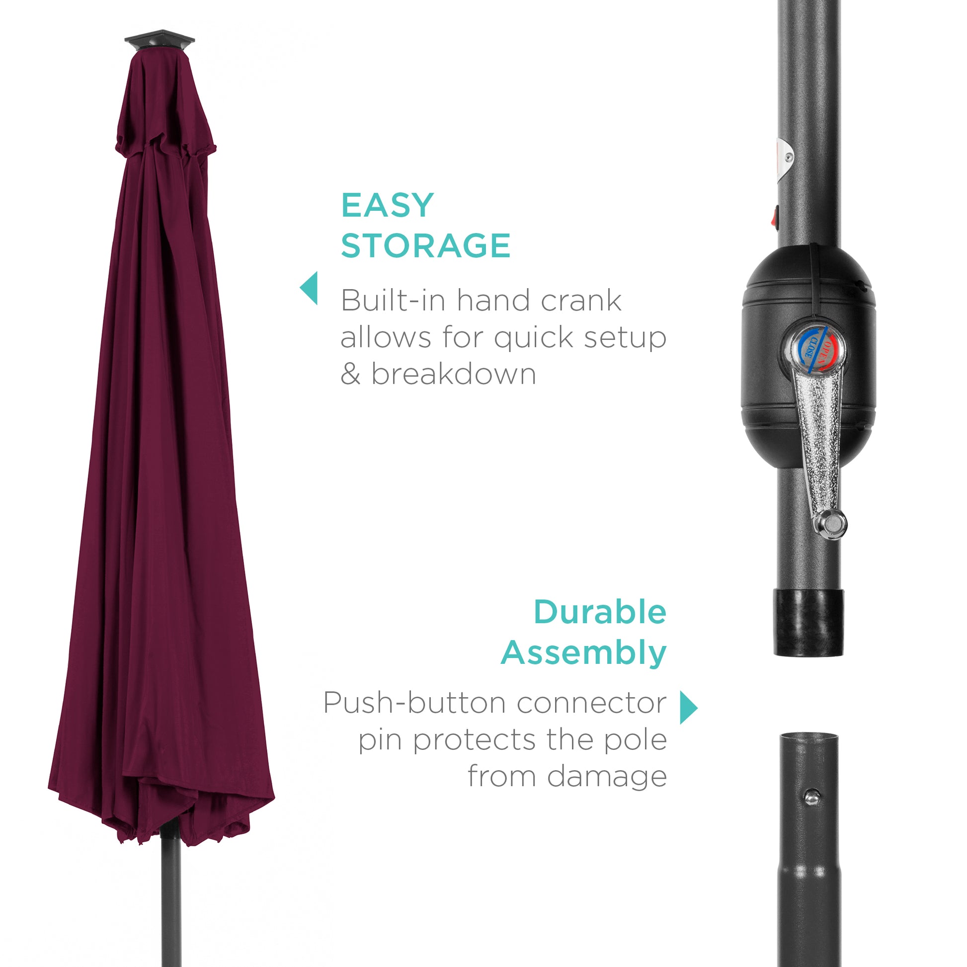 Solar LED Lighted Patio Umbrella w/ Tilt Adjustment, UV-Resistant - 10ft