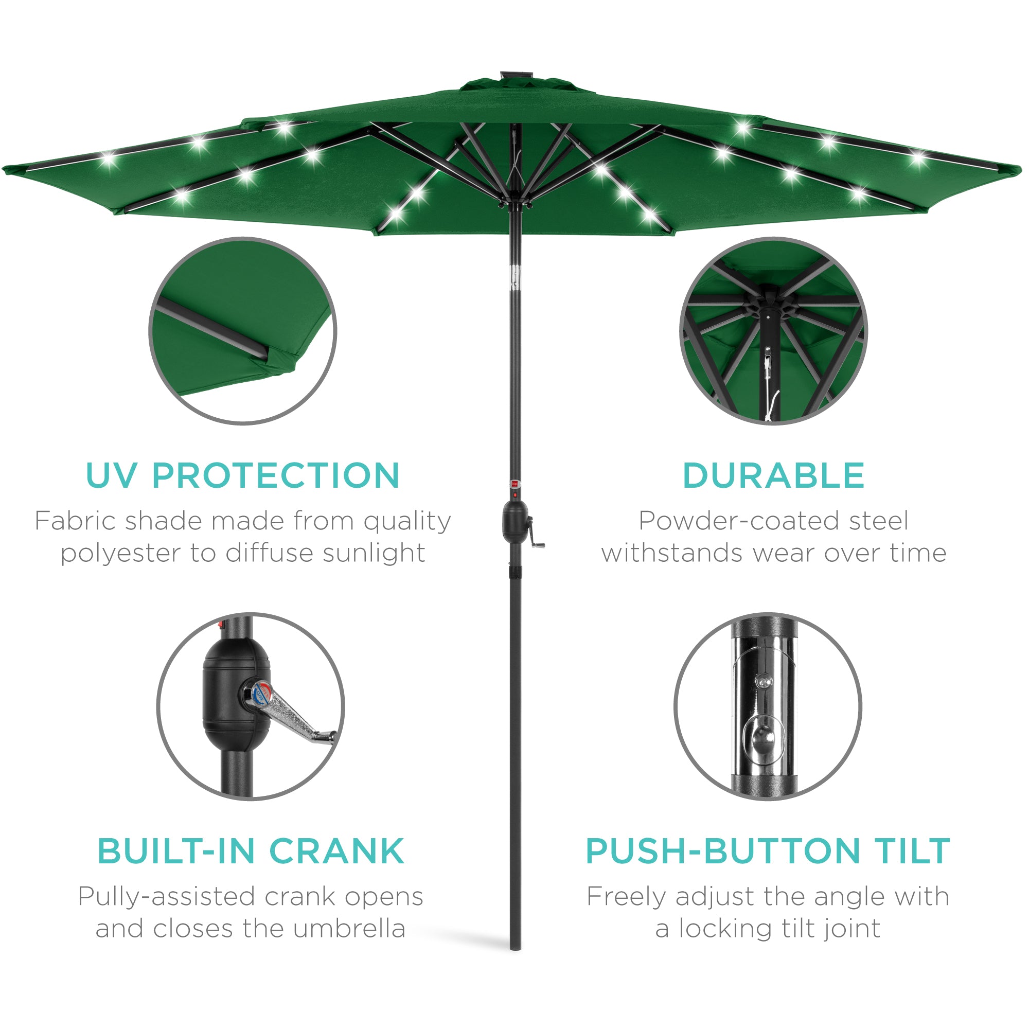 Solar LED Lighted Patio Umbrella w/ Tilt Adjustment, UV-Resistant - 10ft