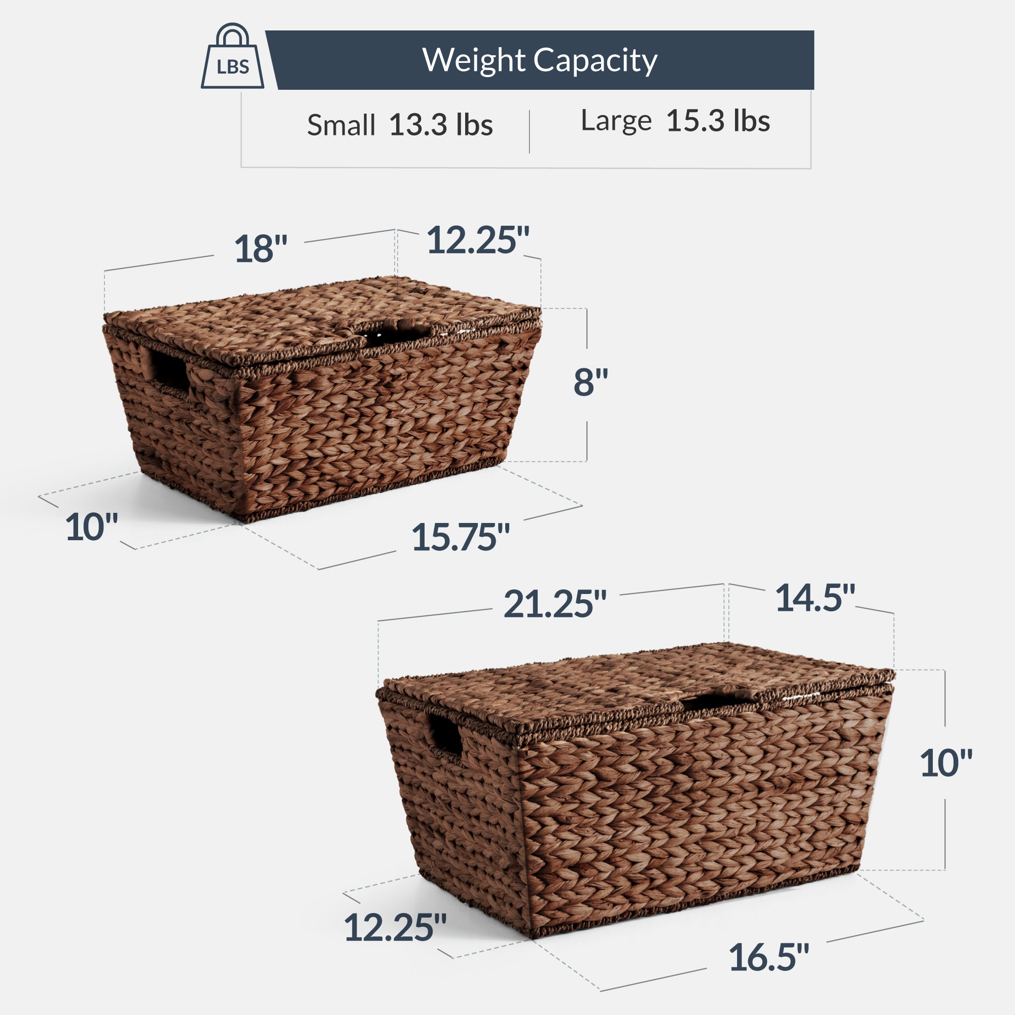 Set of 2 X-Large & Medium Woven Storage Baskets, Bins W/Lids & Handles