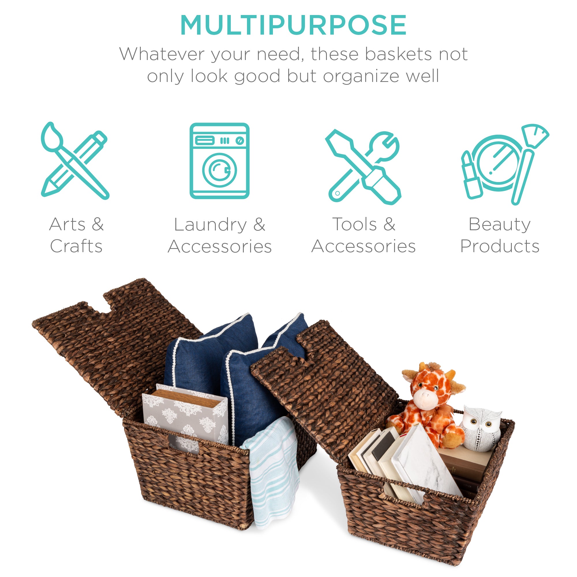 Best Choice Products Woven Water Hyacinth Storage Baskets - Thumbnail 4