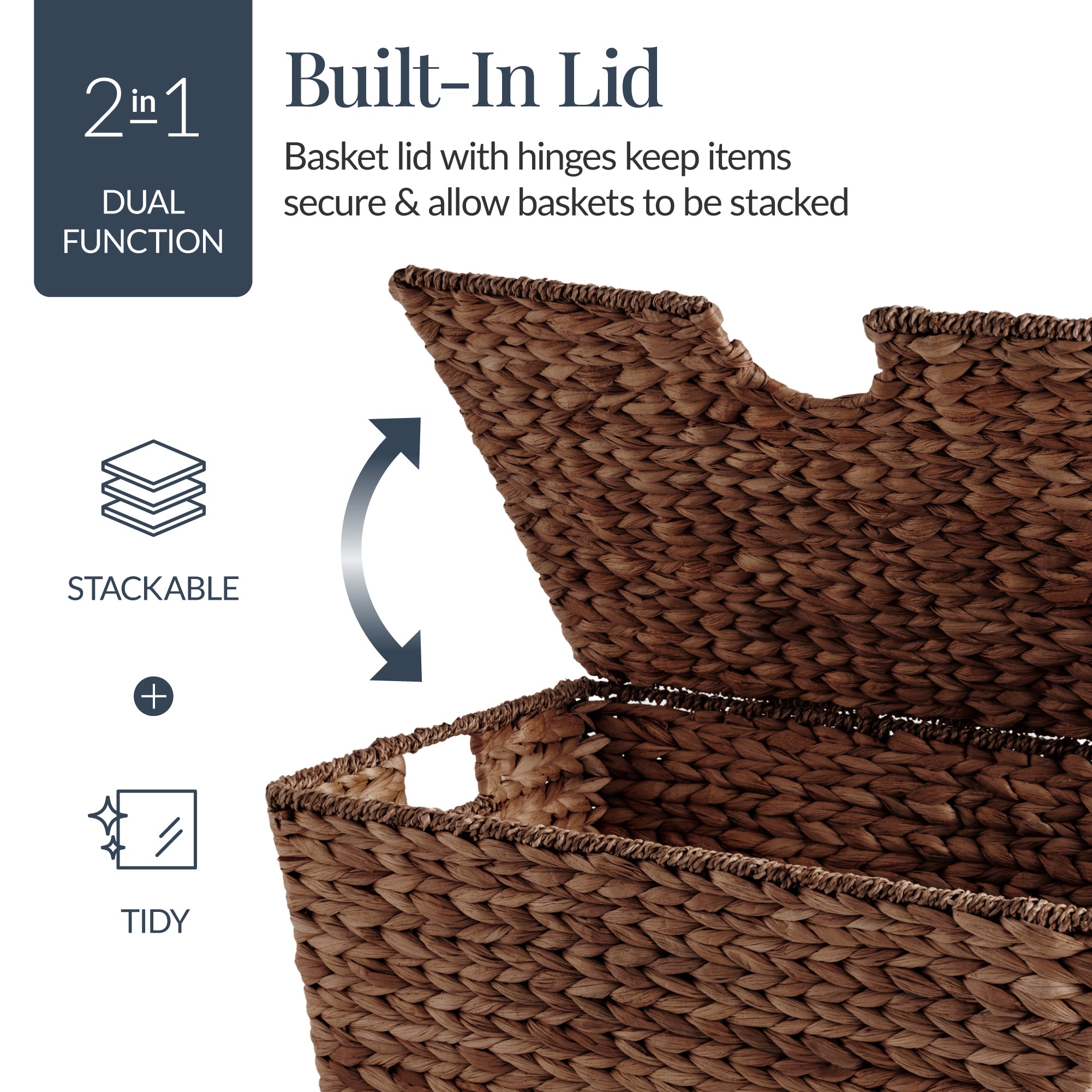 Set of 2 X-Large & Medium Woven Storage Baskets, Bins W/Lids & Handles