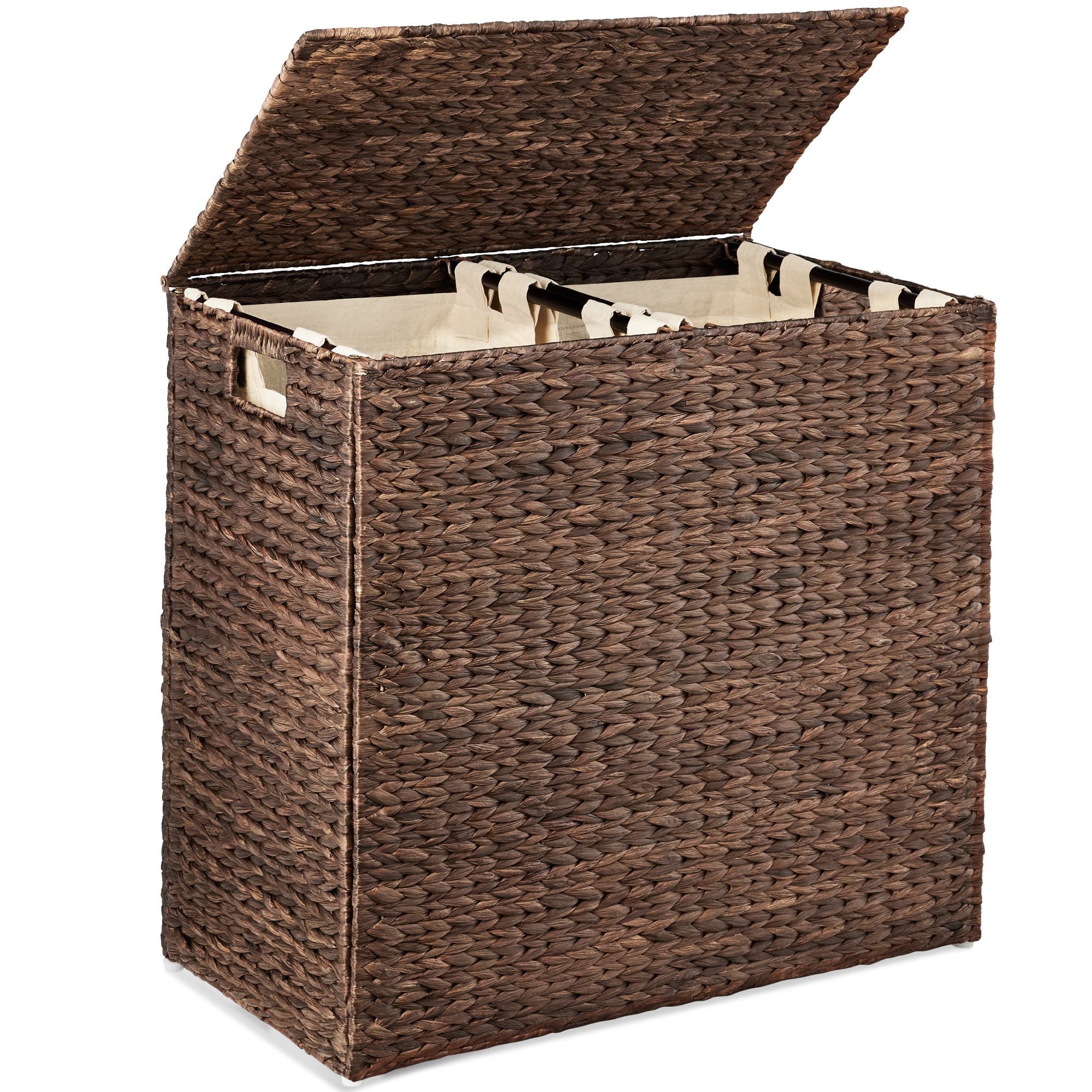 Large Water Hyacinth Double Laundry Hamper Basket w/ 2 Liner Bags ...