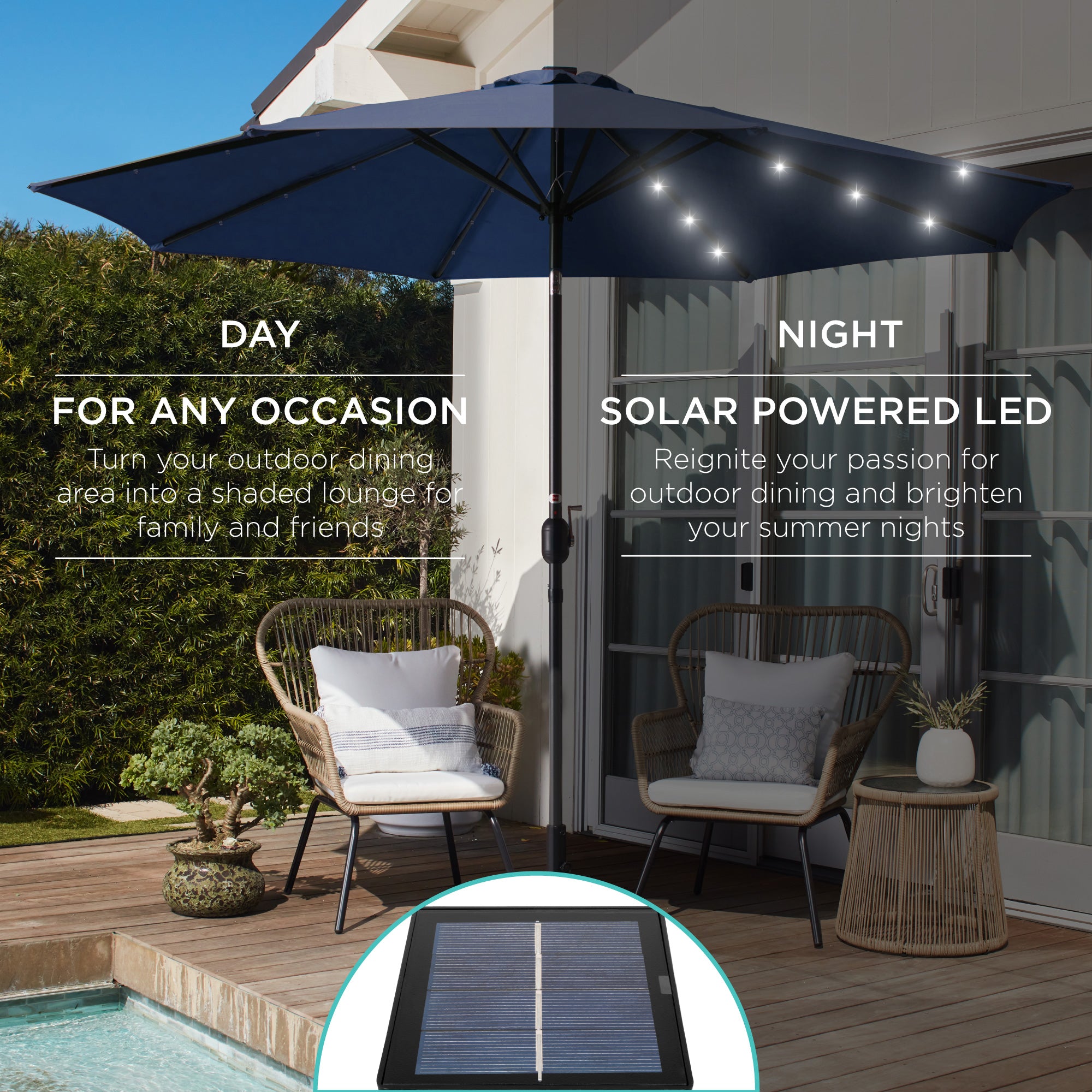 Solar LED Lighted Patio Umbrella w/ Tilt Adjustment, UV-Resistant - 10ft