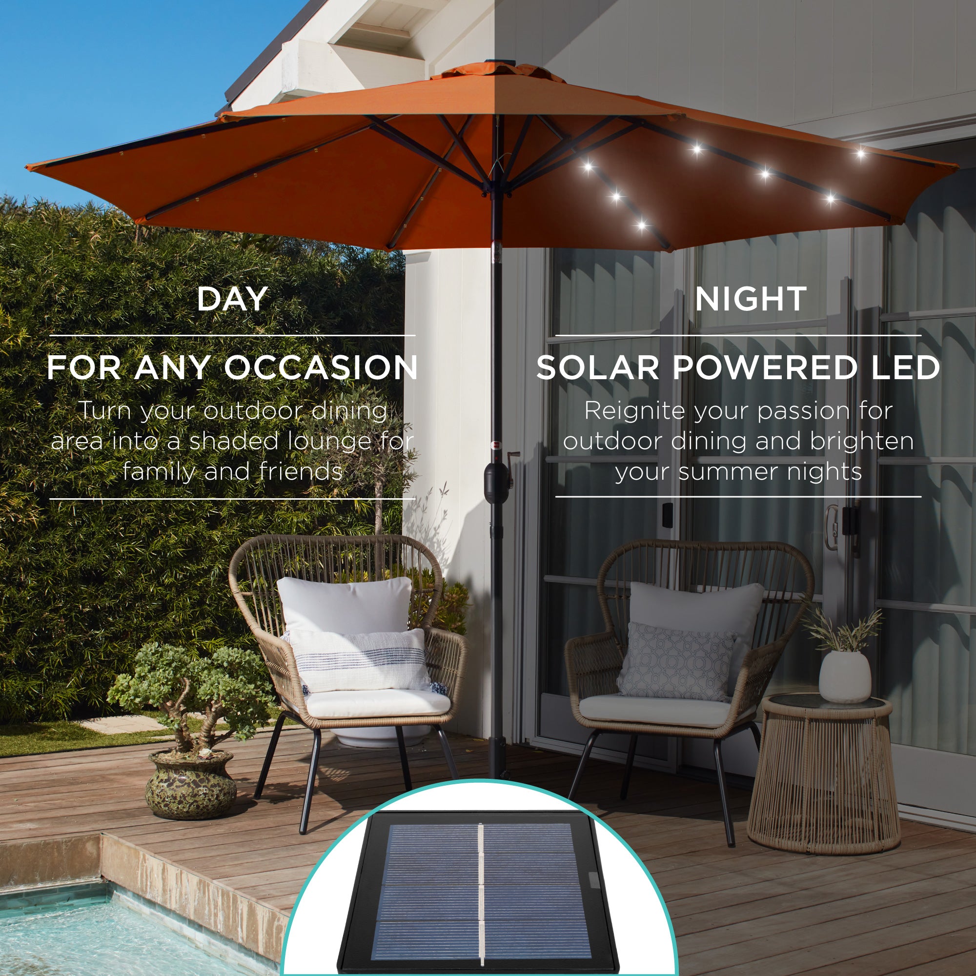 Solar LED Lighted Patio Umbrella w/ Tilt Adjustment, UV-Resistant - 10ft