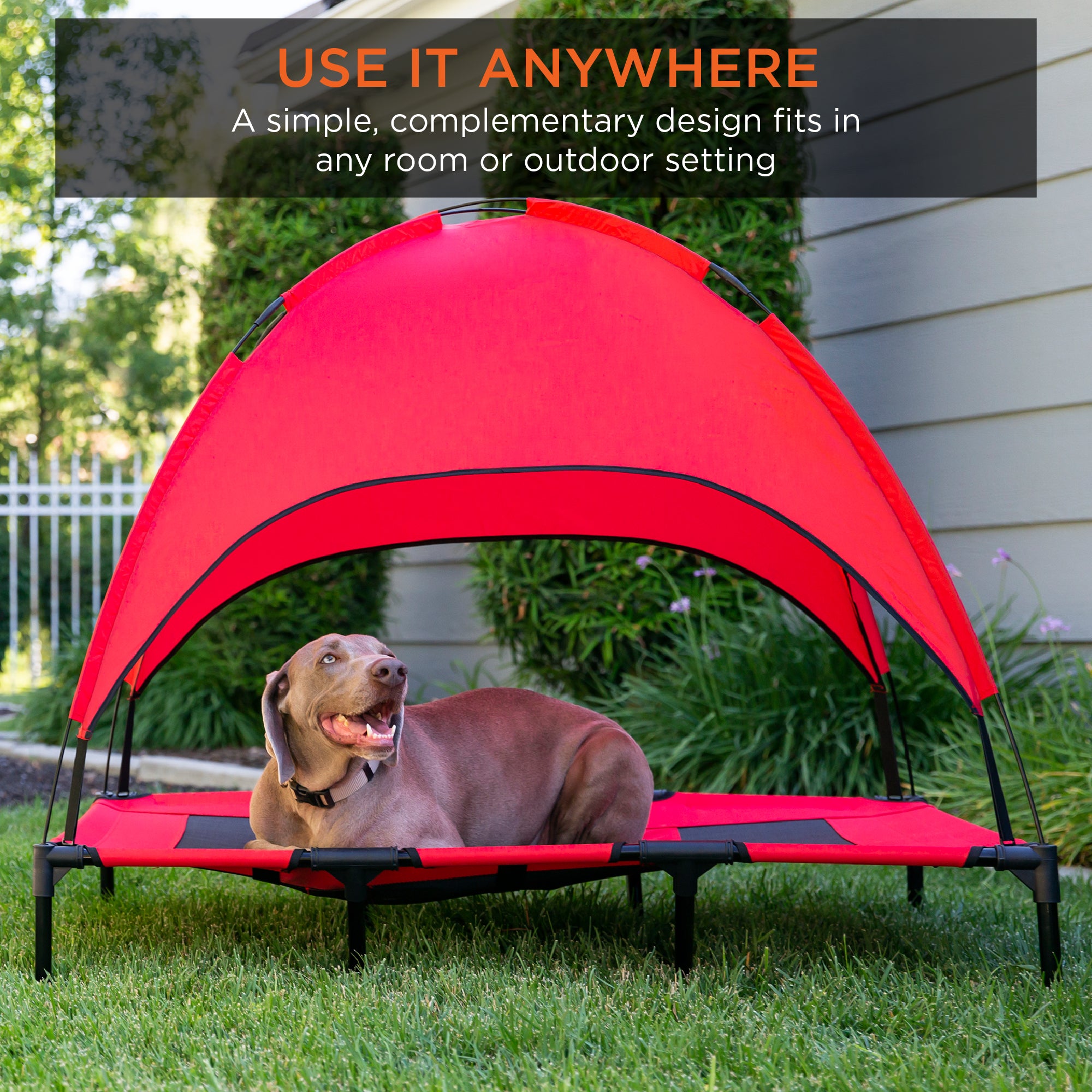 Elevated Cooling Dog Bed, Outdoor Pet Cot w/ Canopy, Carry Bag - 48in