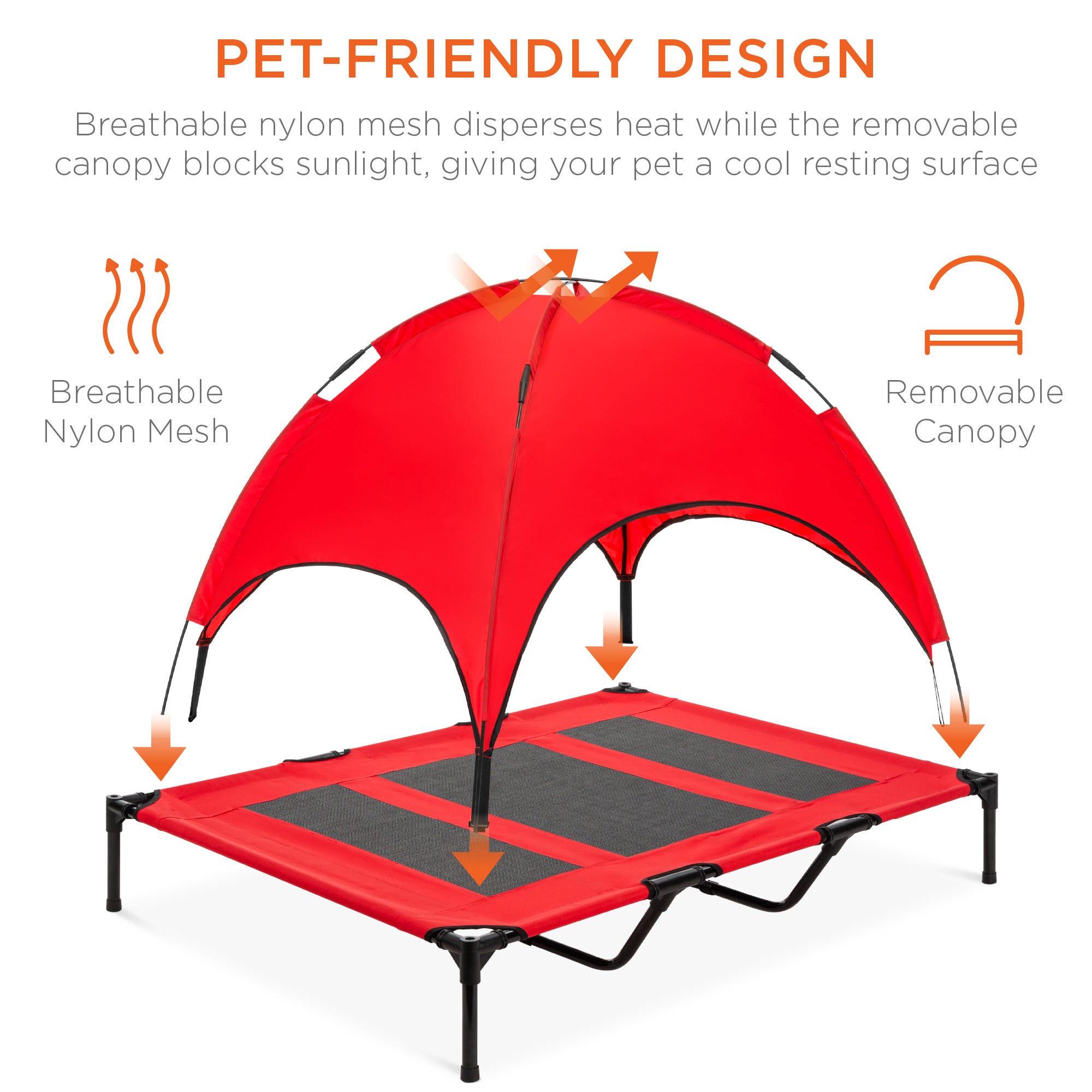 Elevated Cooling Dog Bed, Outdoor Pet Cot w/ Canopy, Carry Bag - 48in