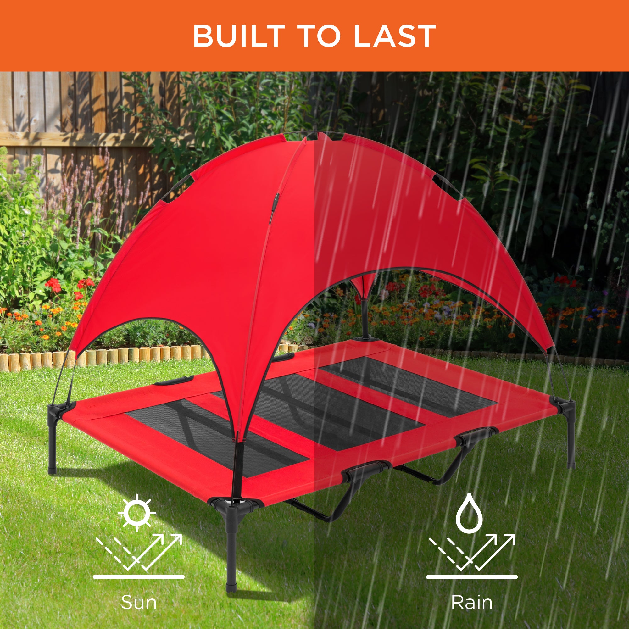 Elevated Cooling Dog Bed, Outdoor Pet Cot w/ Canopy, Carry Bag - 48in