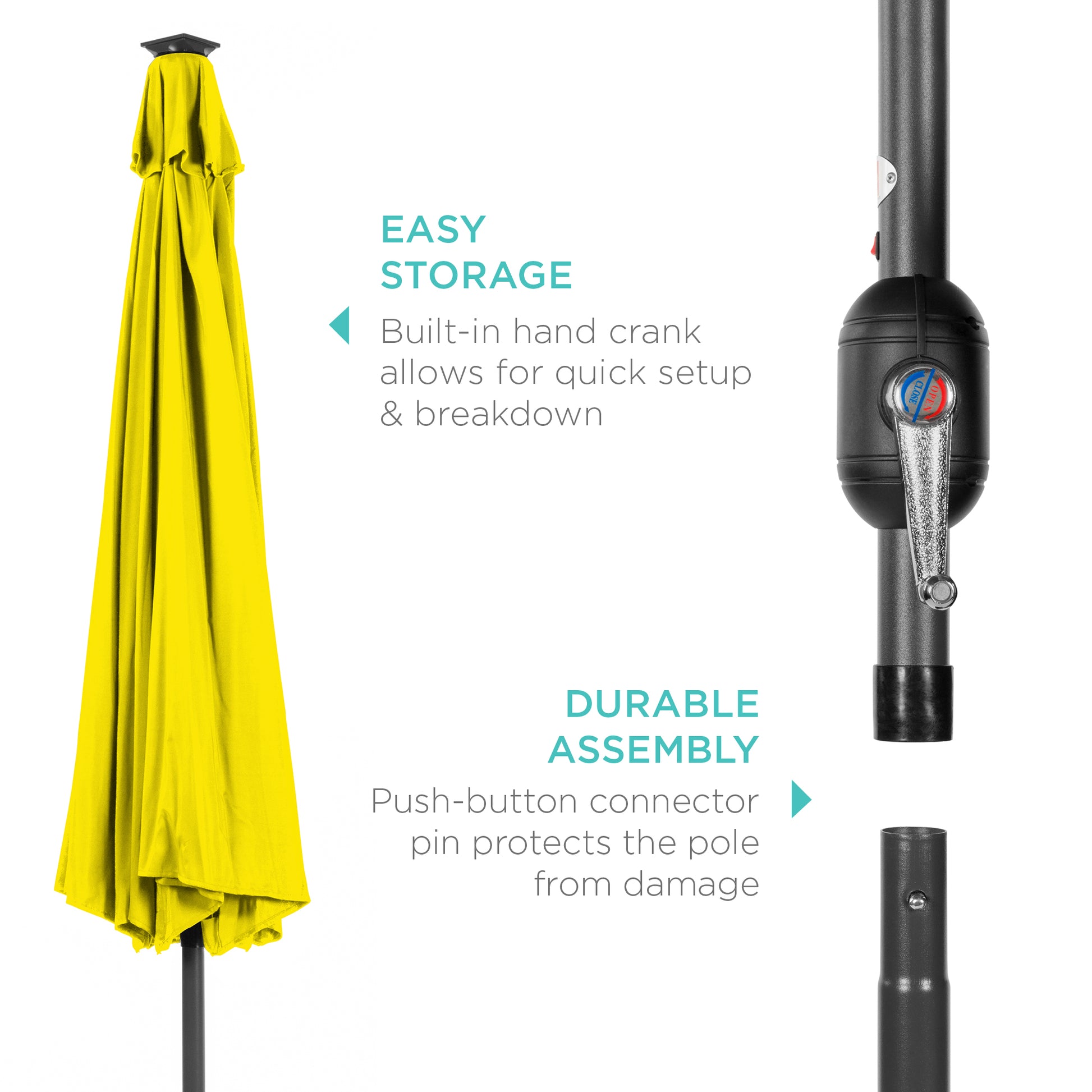 Solar LED Lighted Patio Umbrella w/ Tilt Adjustment, UV-Resistant - 10ft