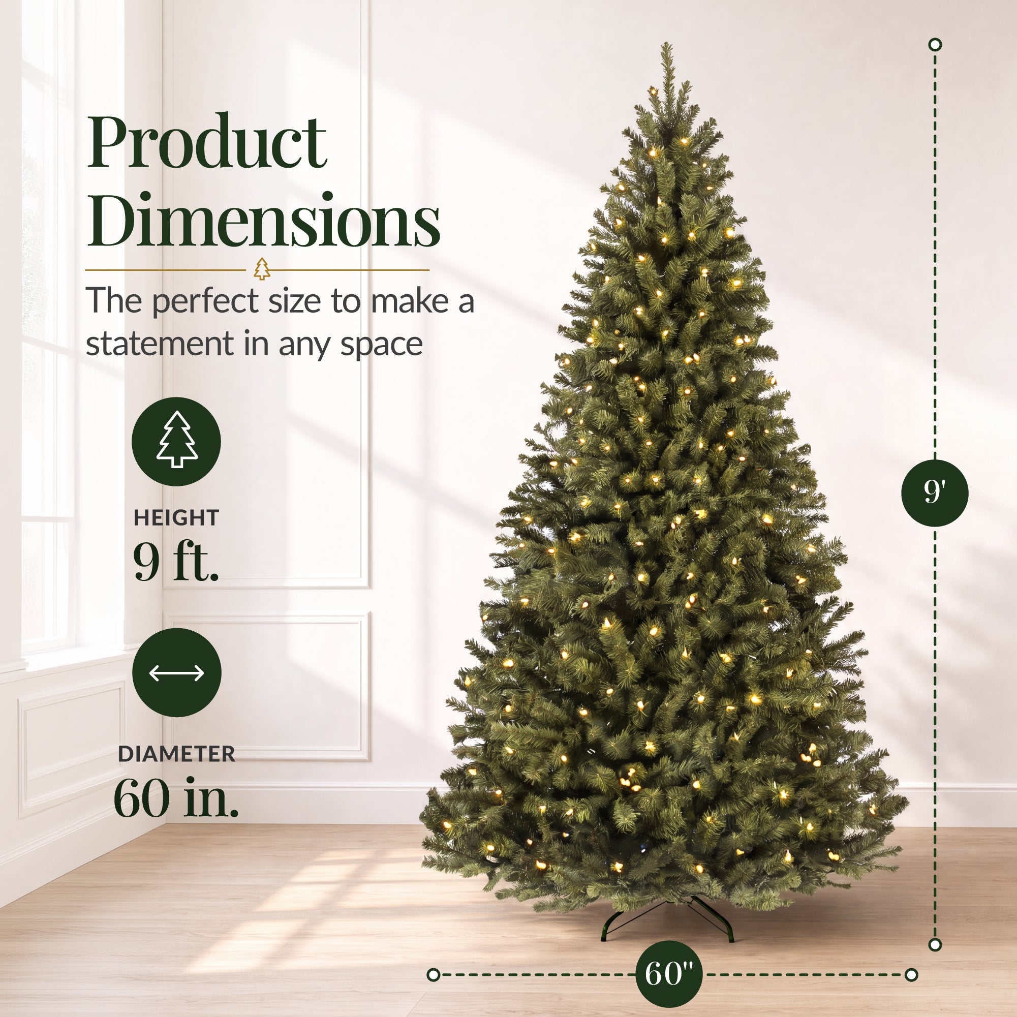 Pre-Lit Artificial Green Spruce Christmas Tree, w/Easy Assembly