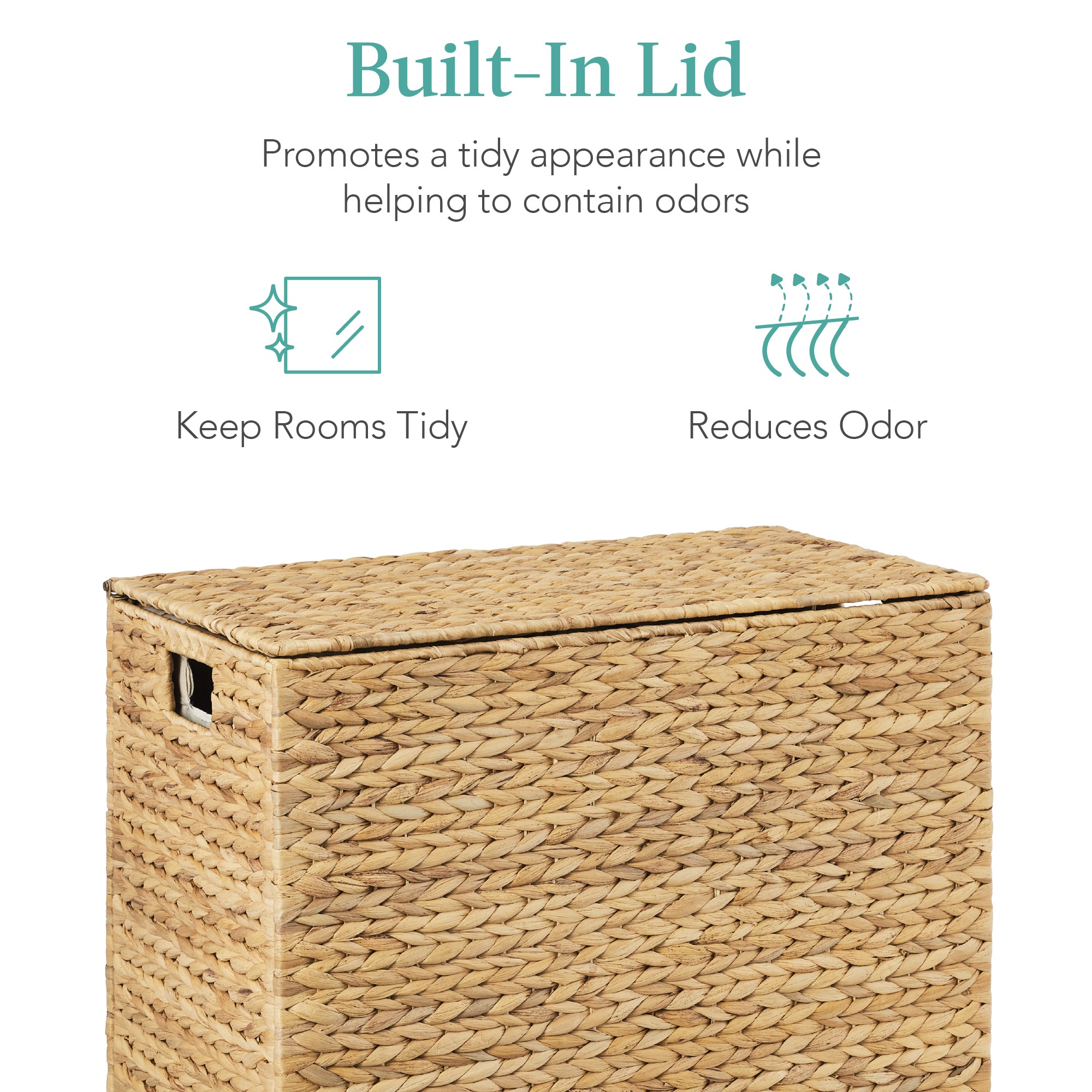 Large Water Hyacinth Double Laundry Hamper Basket w/ 2 Liner Bags