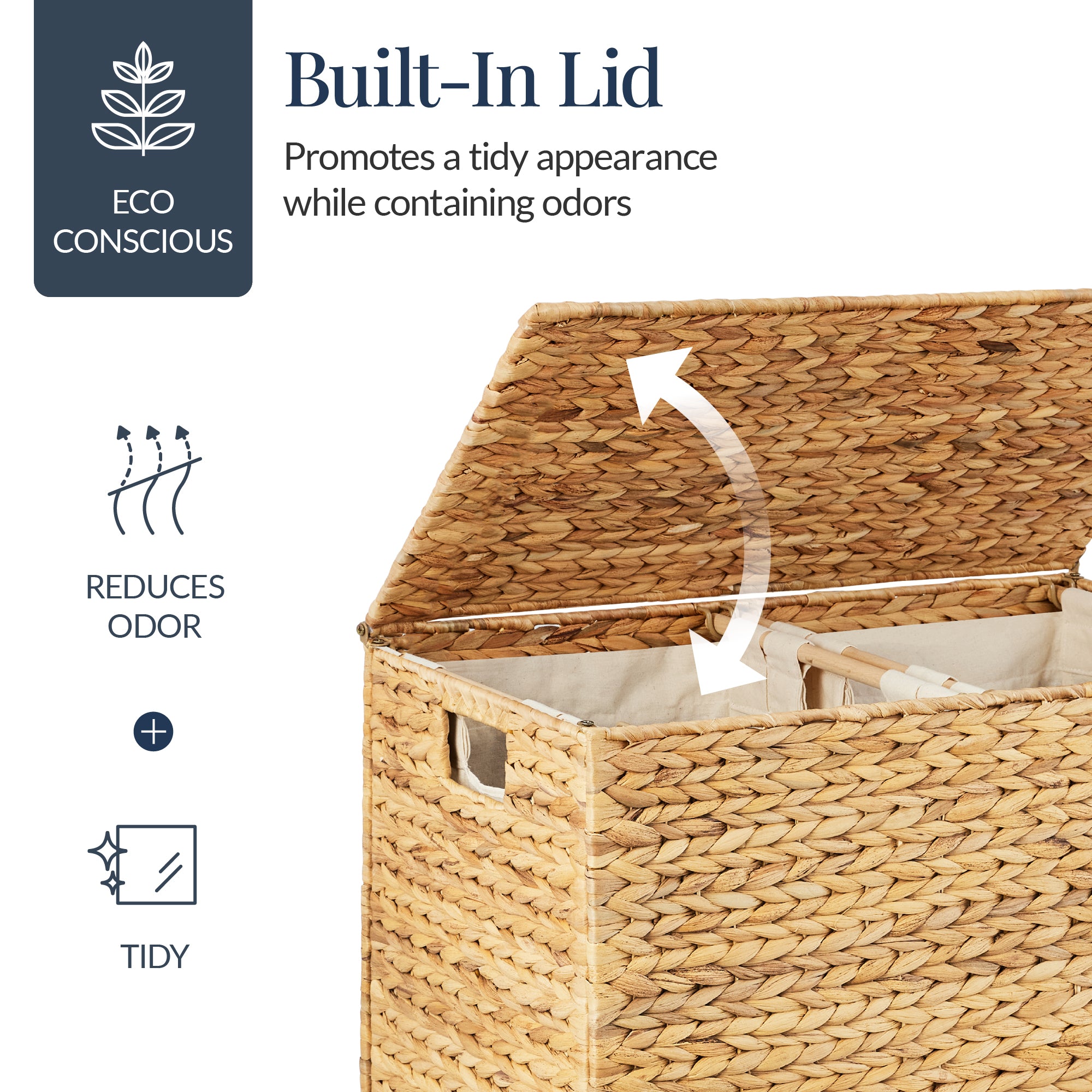 Large Water Hyacinth Double Laundry Hamper Basket w/ 2 Liner Bags