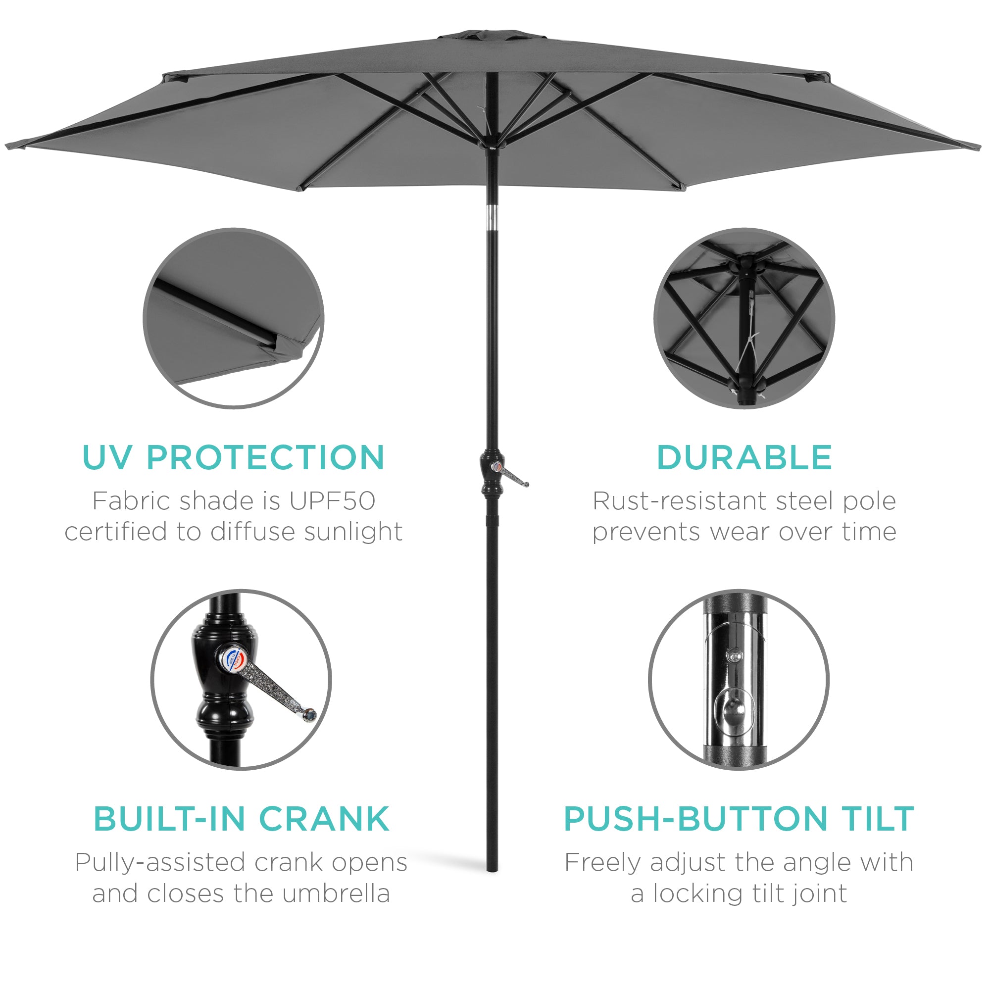 Outdoor Steel Market Patio Umbrella Decoration w/ Tilt, Crank Lift - 10ft