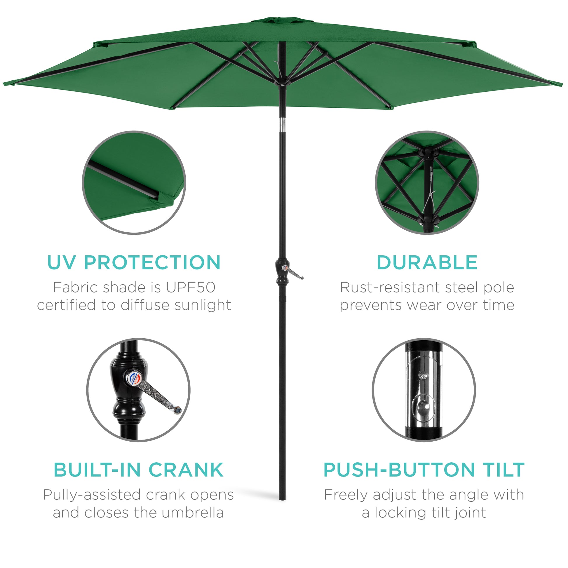 Outdoor Steel Market Patio Umbrella Decoration w/ Tilt, Crank Lift Outdoor Steel Market Patio Umbrella Decoration w/ Tilt, Crank Lift