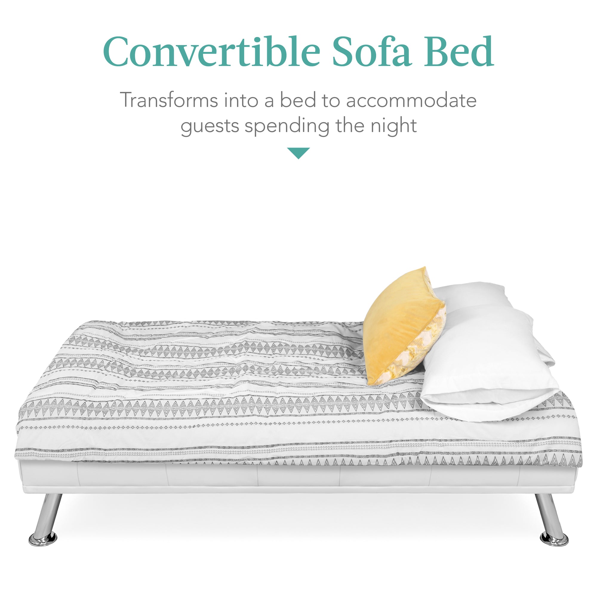 Faux Leather Upholstered Convertible Sofa Bed Futon w/ 2 Cupholders