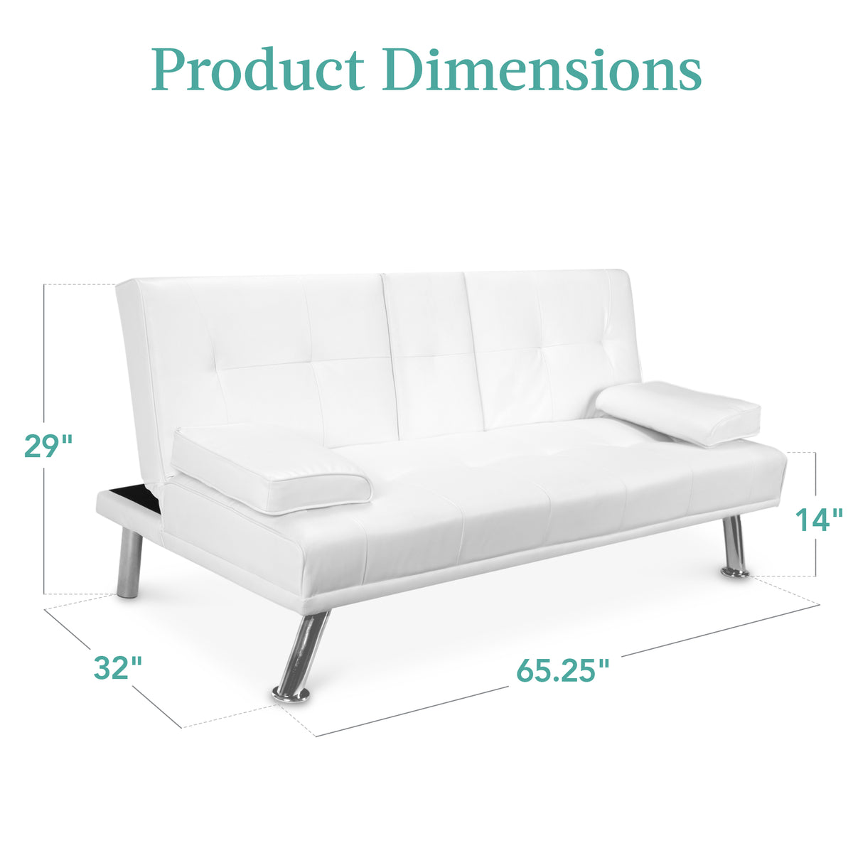Faux Leather Upholstered Convertible Sofa Bed Futon w/ 2 Cupholders