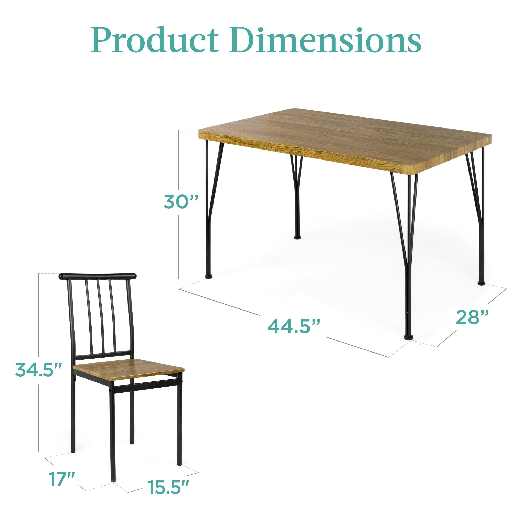 5-Piece Modern Metal and Wood Dining Table Furniture Set - Thumbnail 5