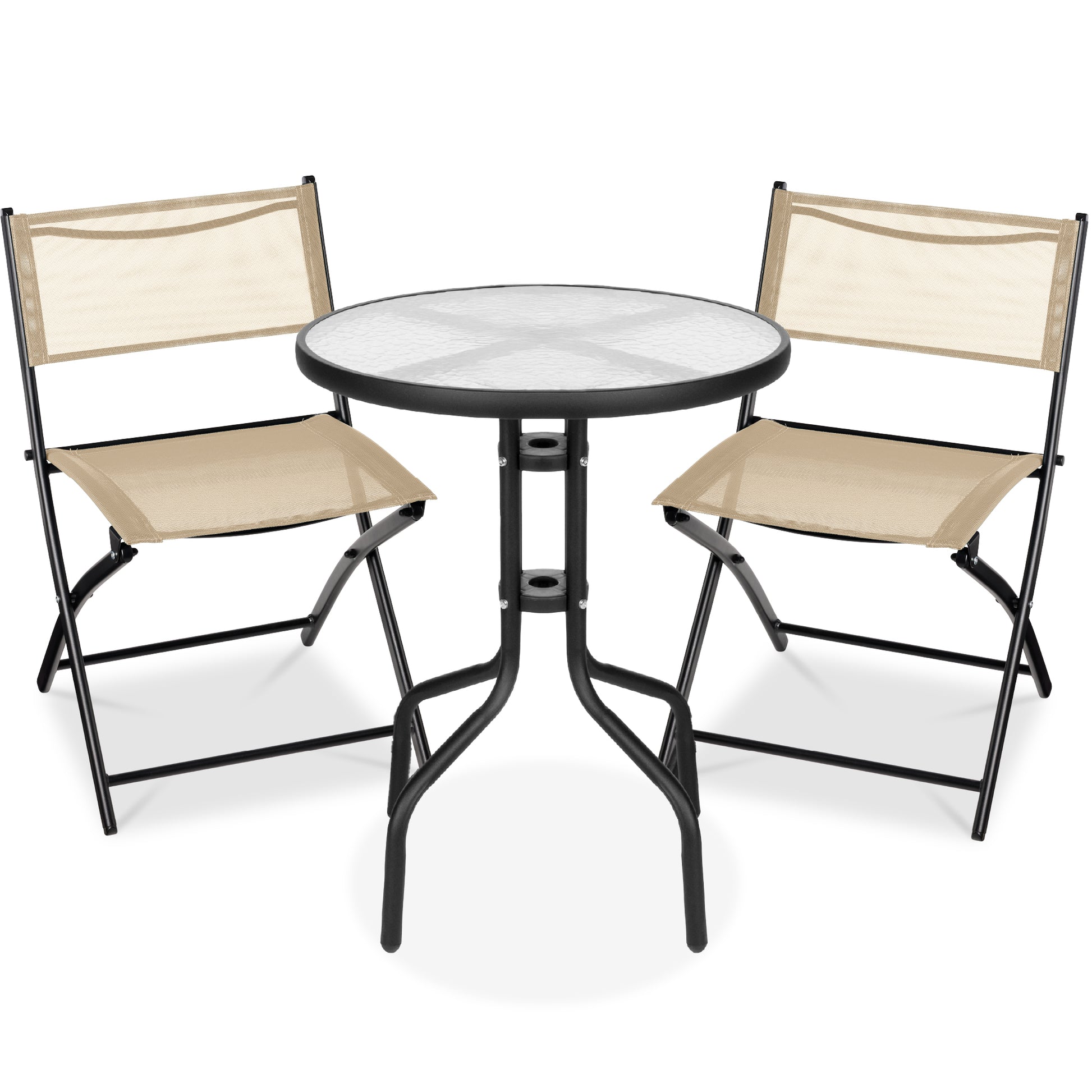 3-Piece Bistro Set w/ Glass Table, 2 Foldable Chairs