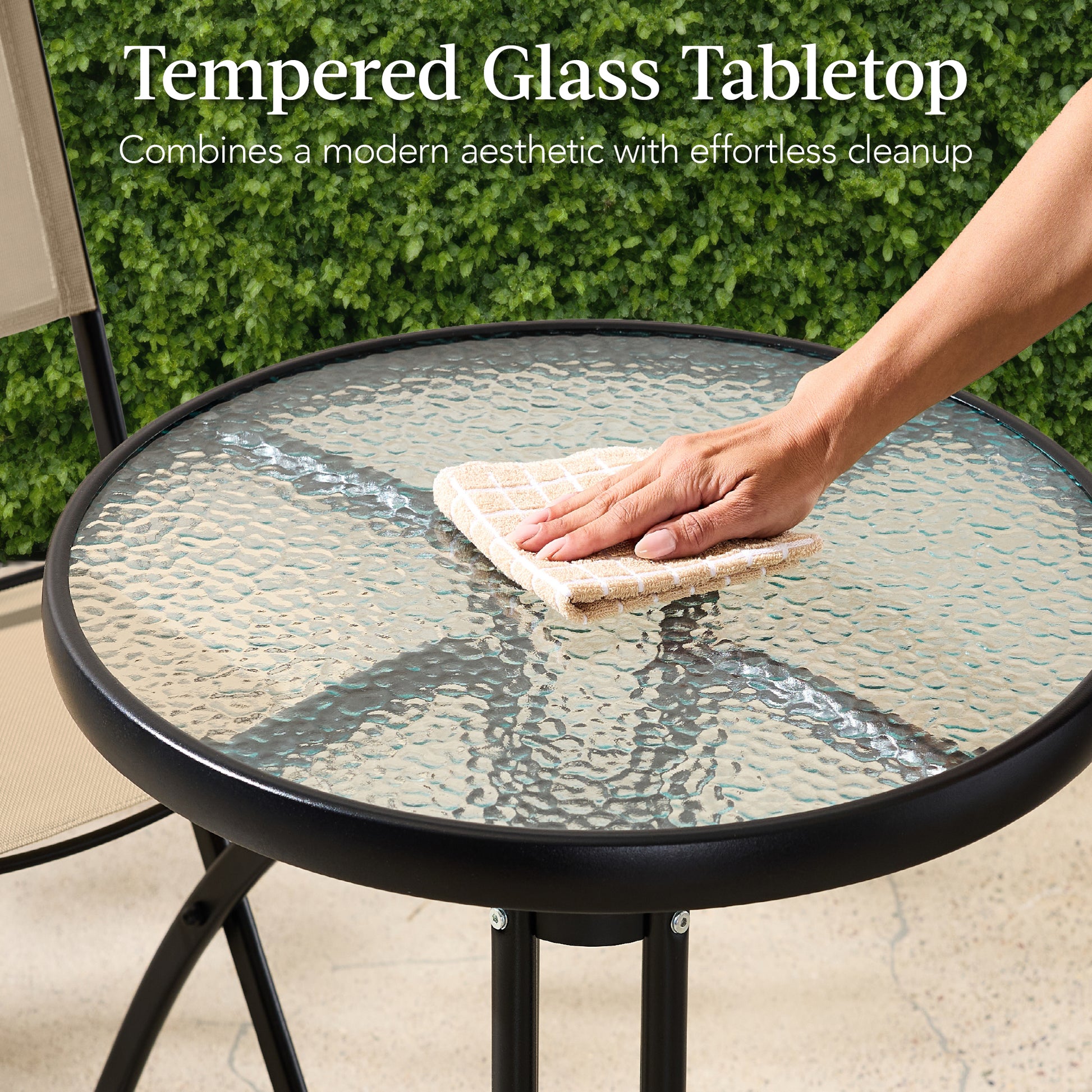 3-Piece Bistro Set w/ Glass Table, 2 Foldable Chairs