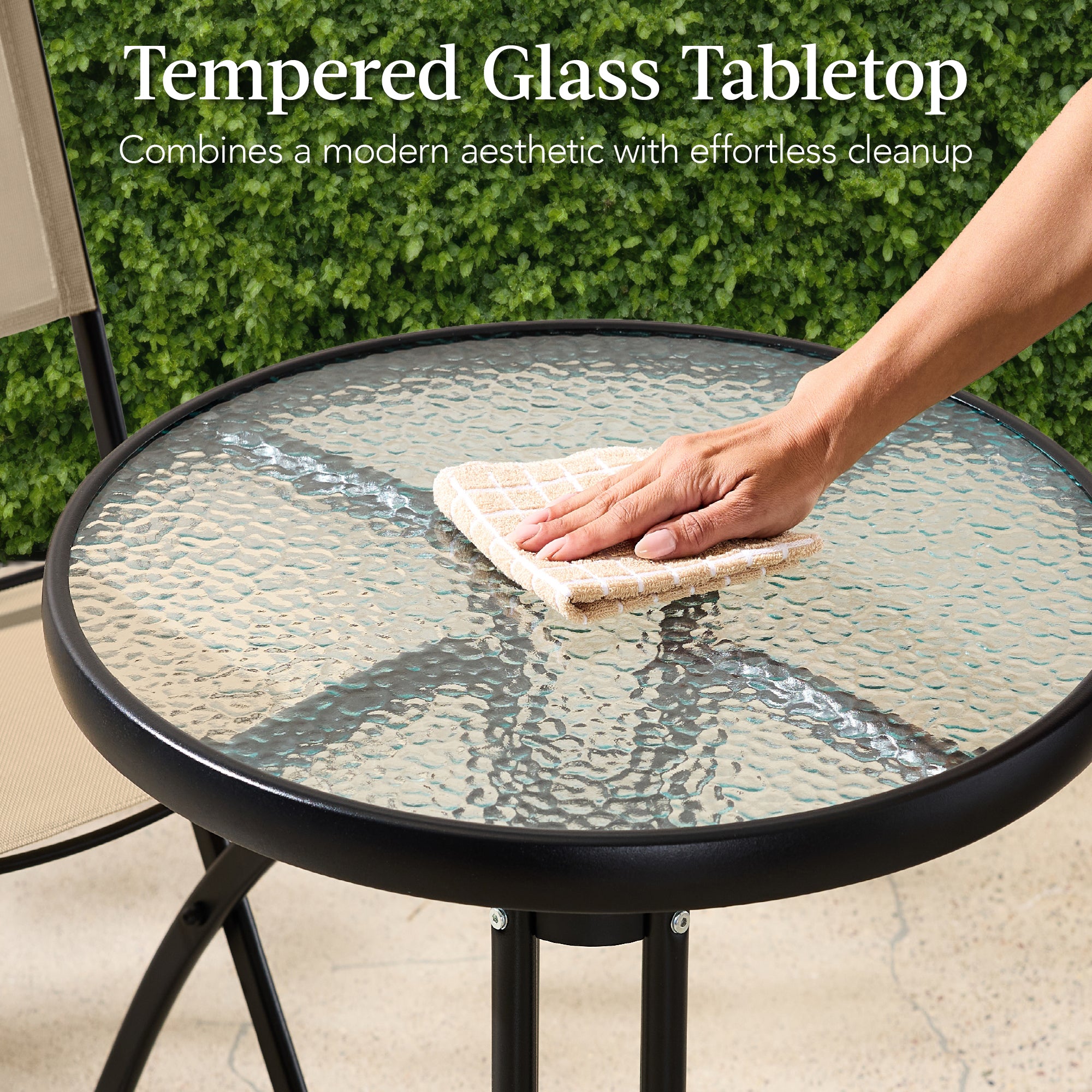 3-Piece Bistro Set w/ Glass Table, 2 Foldable Chairs