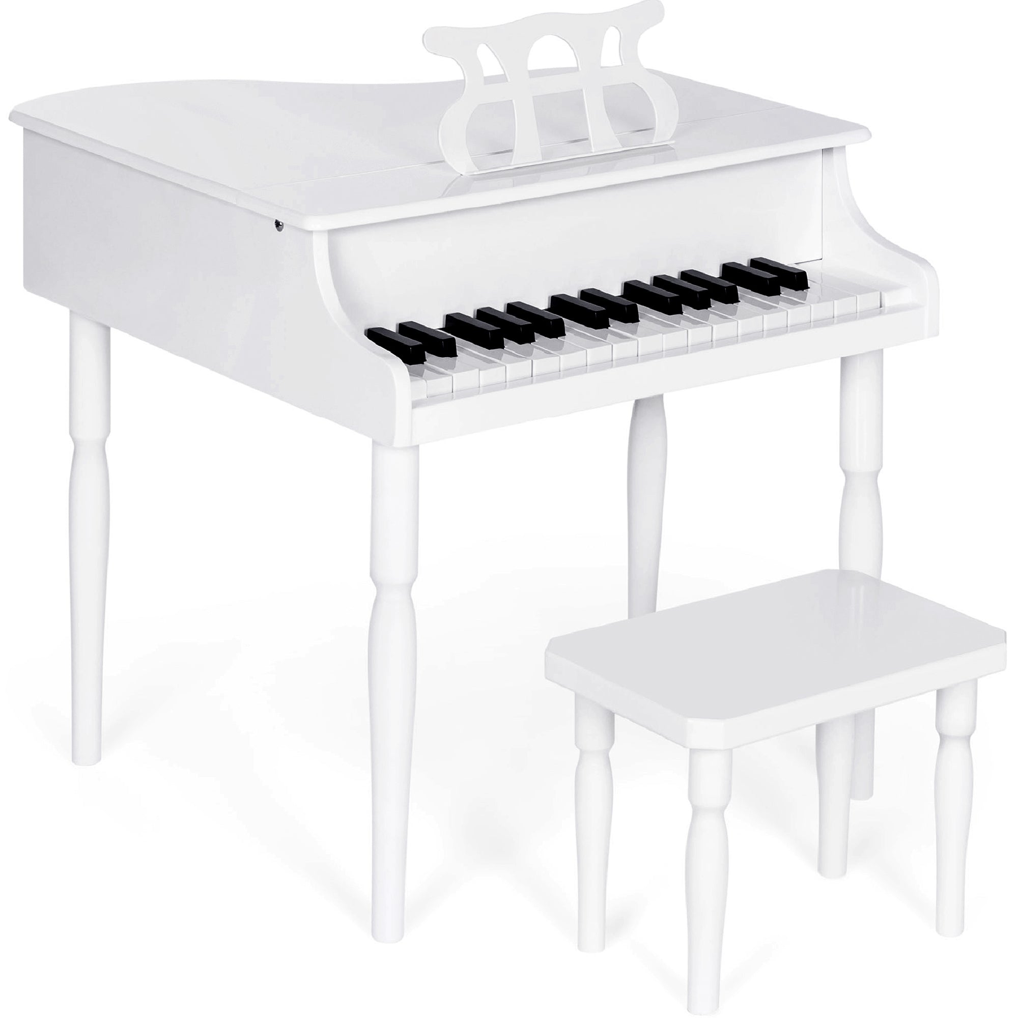 Kids Mini Wooden Grand Piano w/ Lid, Bench, Music Rack, Song Book, Stickers