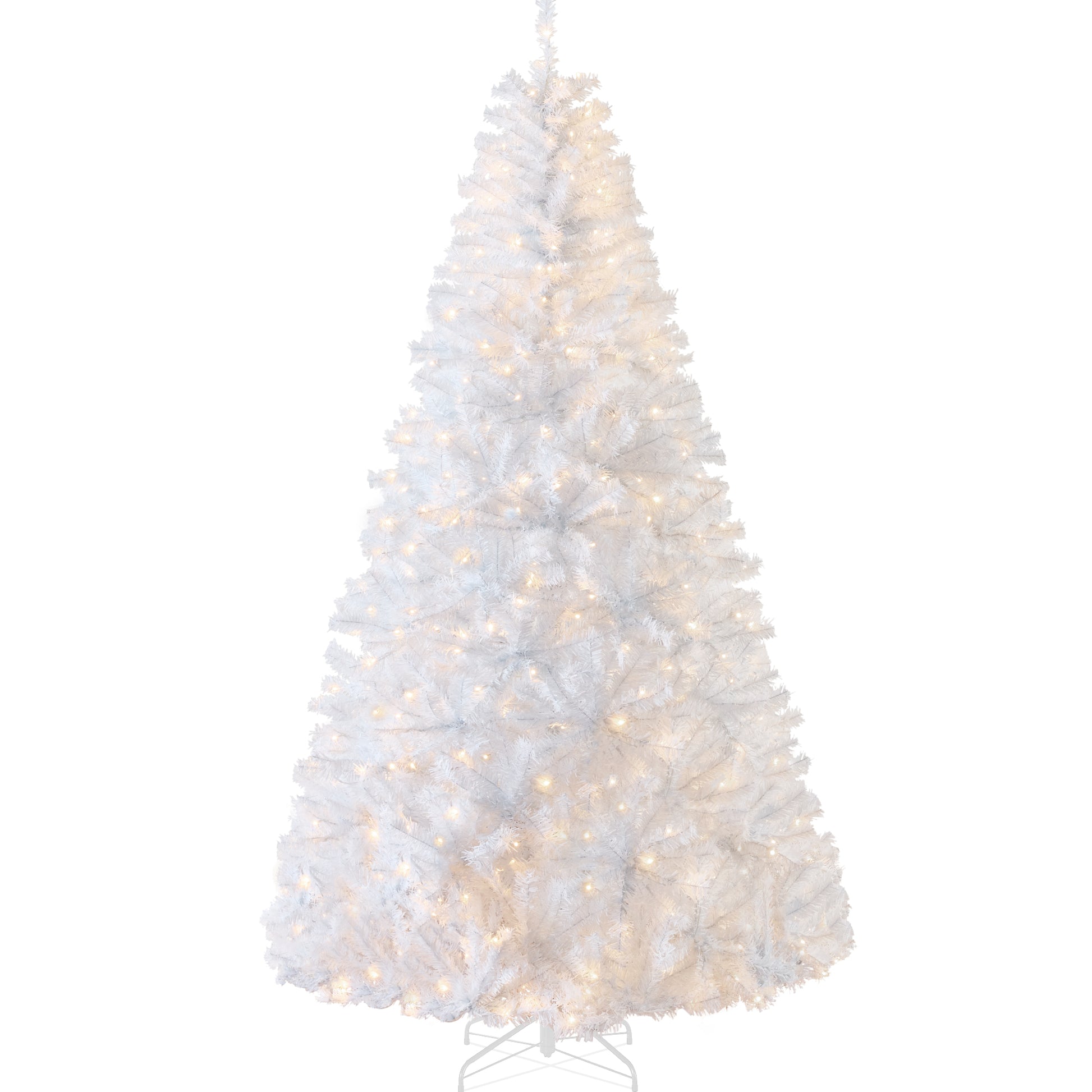 Pre-Lit Hinged Artificial White Pine Christmas Tree w/ Lights, Metal Stand
