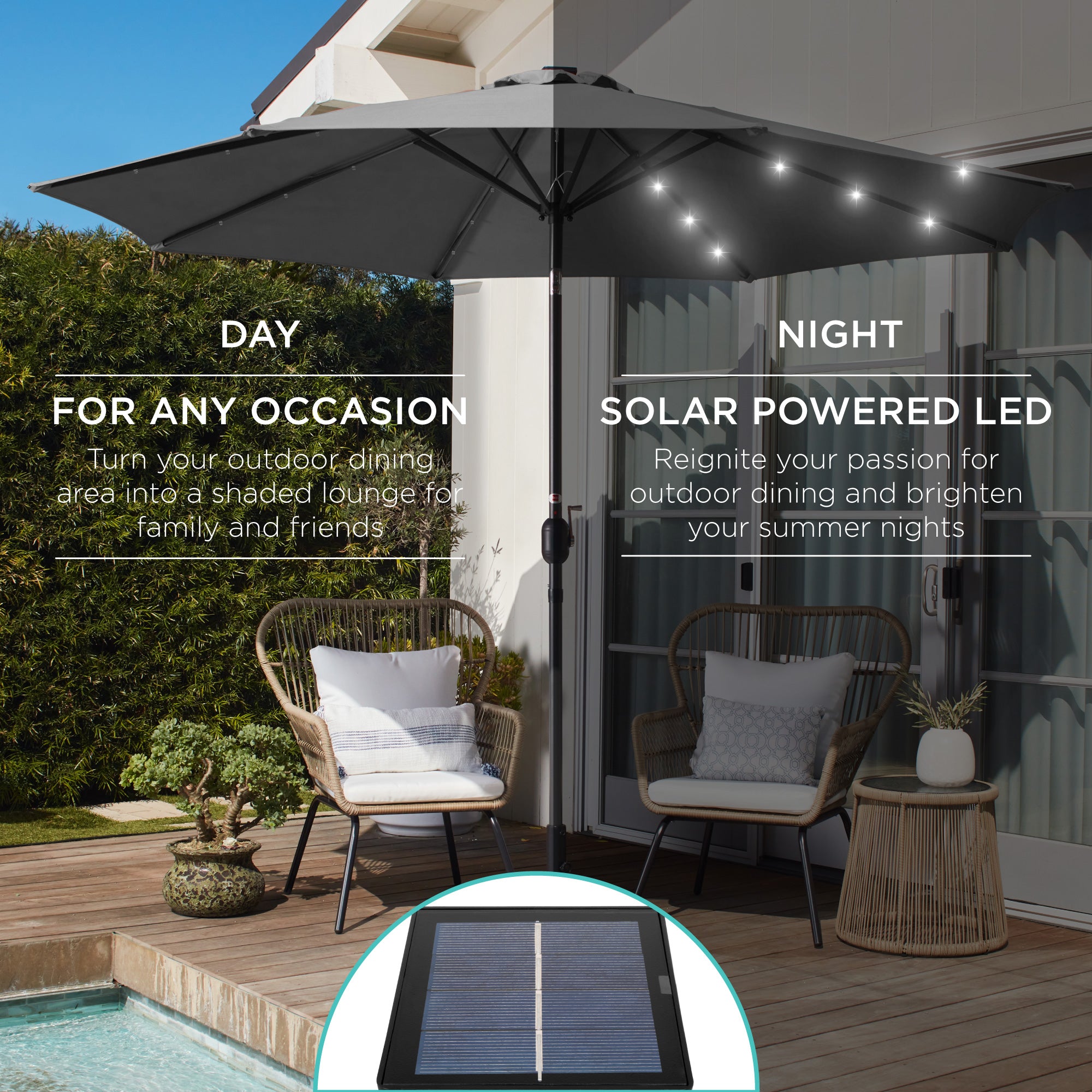 Solar LED Lighted Patio Umbrella w/ Tilt Adjustment, UV-Resistant - 10ft